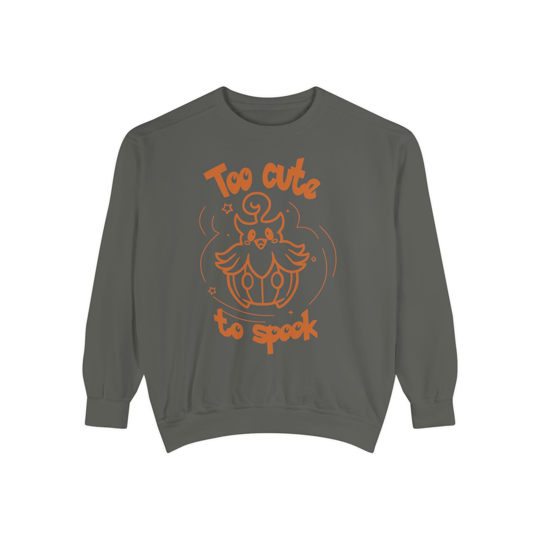 Too Cute to Spook Crewneck Sweatshirt | Comfy Halloween Theme Ghost Pumpkin Design