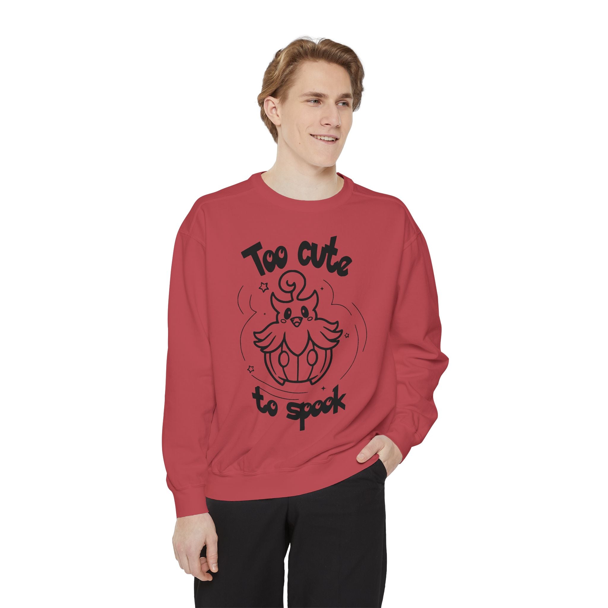 Too Cute to Spook Crewneck Sweatshirt | Comfy Halloween Theme Ghost Pumpkin Design