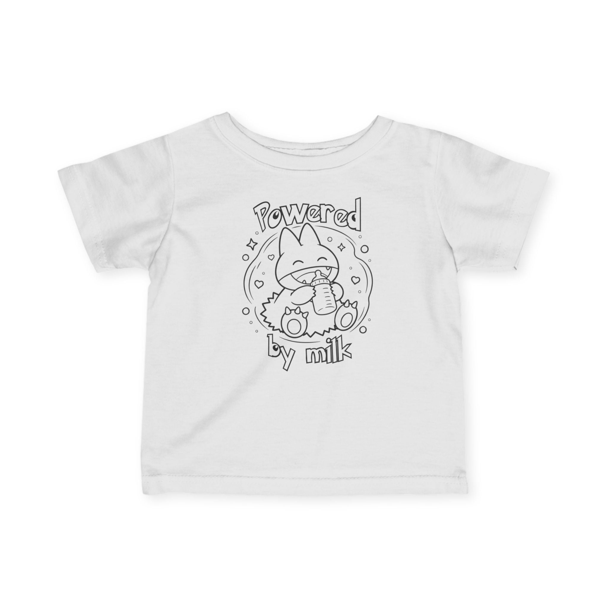 Baby Powered by Milk Infant T-Shirt | Cute Monster Drinking Bottle Shirt