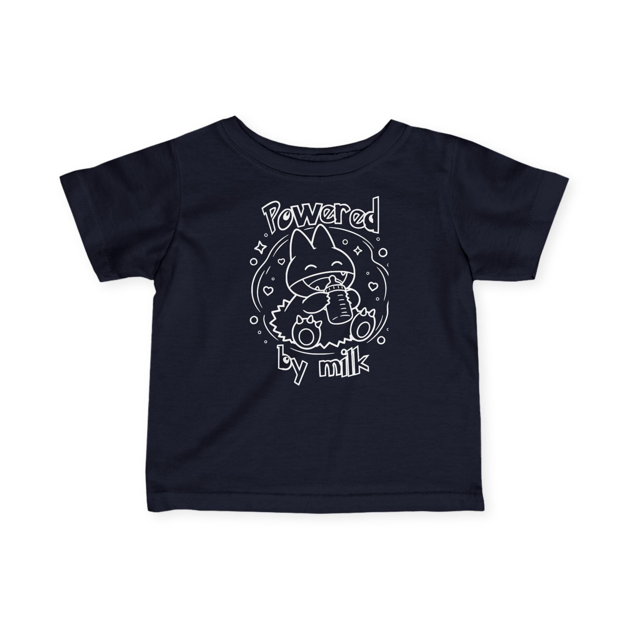 Baby Powered by Milk Infant T-Shirt | Cute Monster Drinking Bottle Shirt