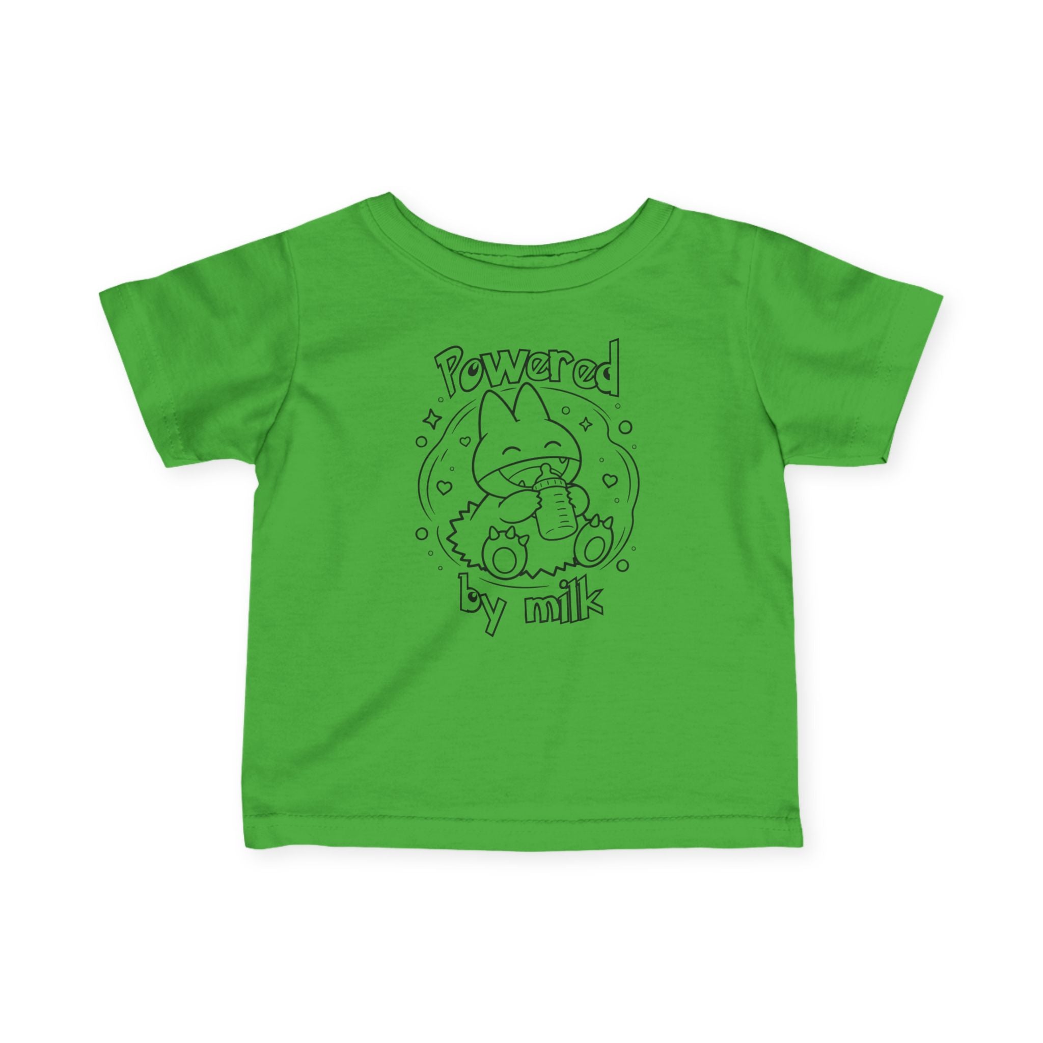 Baby Powered by Milk Infant T-Shirt | Cute Monster Drinking Bottle Shirt