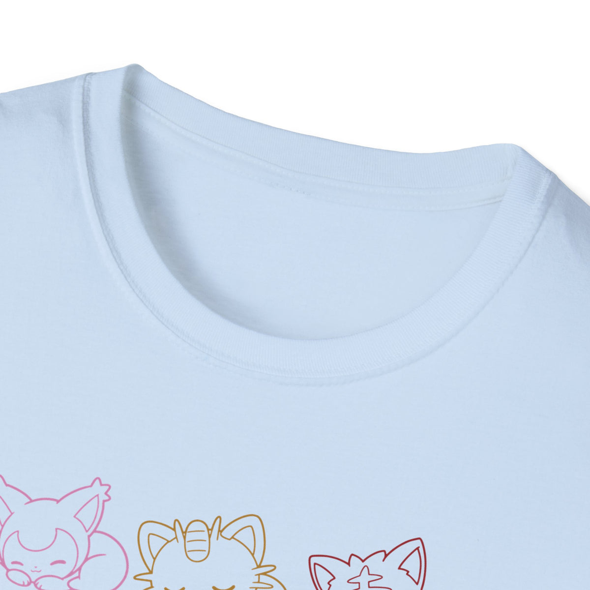 Sleeping Pokémon Cats Line Art T-Shirt | Pastel Rainbow Kitten Trio Anime Tee Shirt