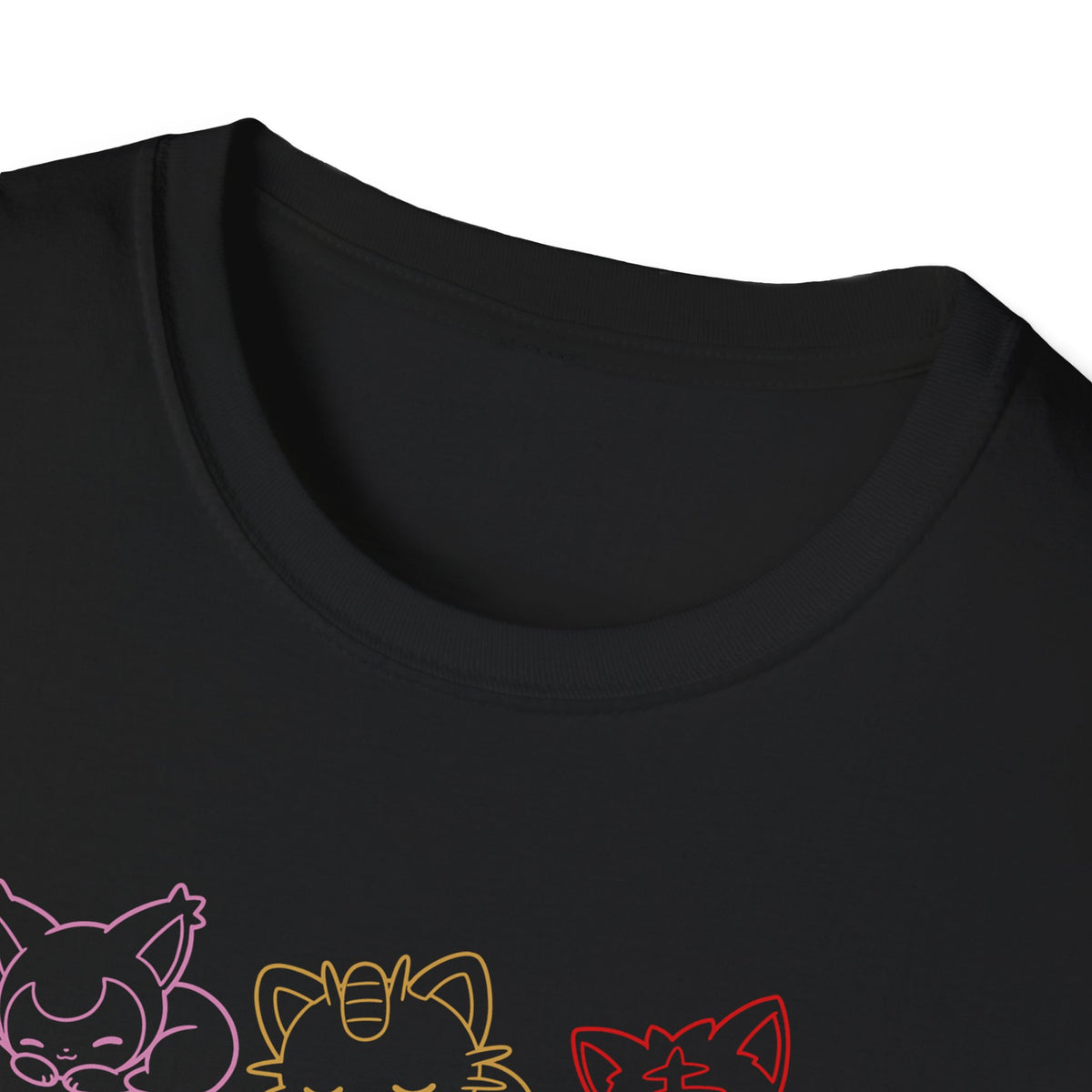 Sleeping Pokémon Cats Line Art T-Shirt | Pastel Rainbow Kitten Trio Anime Tee Shirt