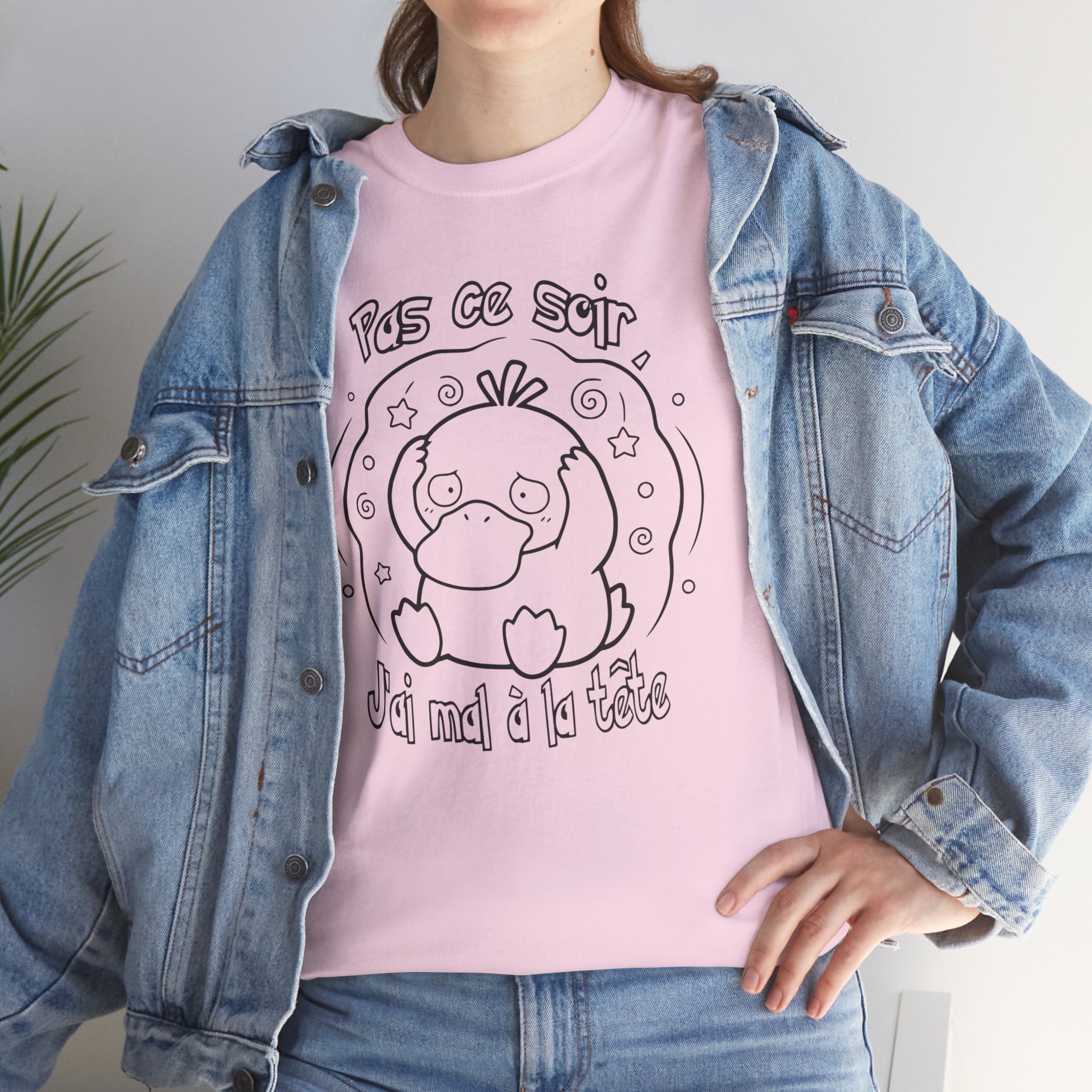 Canard Pas ce soir j'ai mal à la tête T-Shirt drôle francophone Animal Adorable Cadeau femme blonde copine