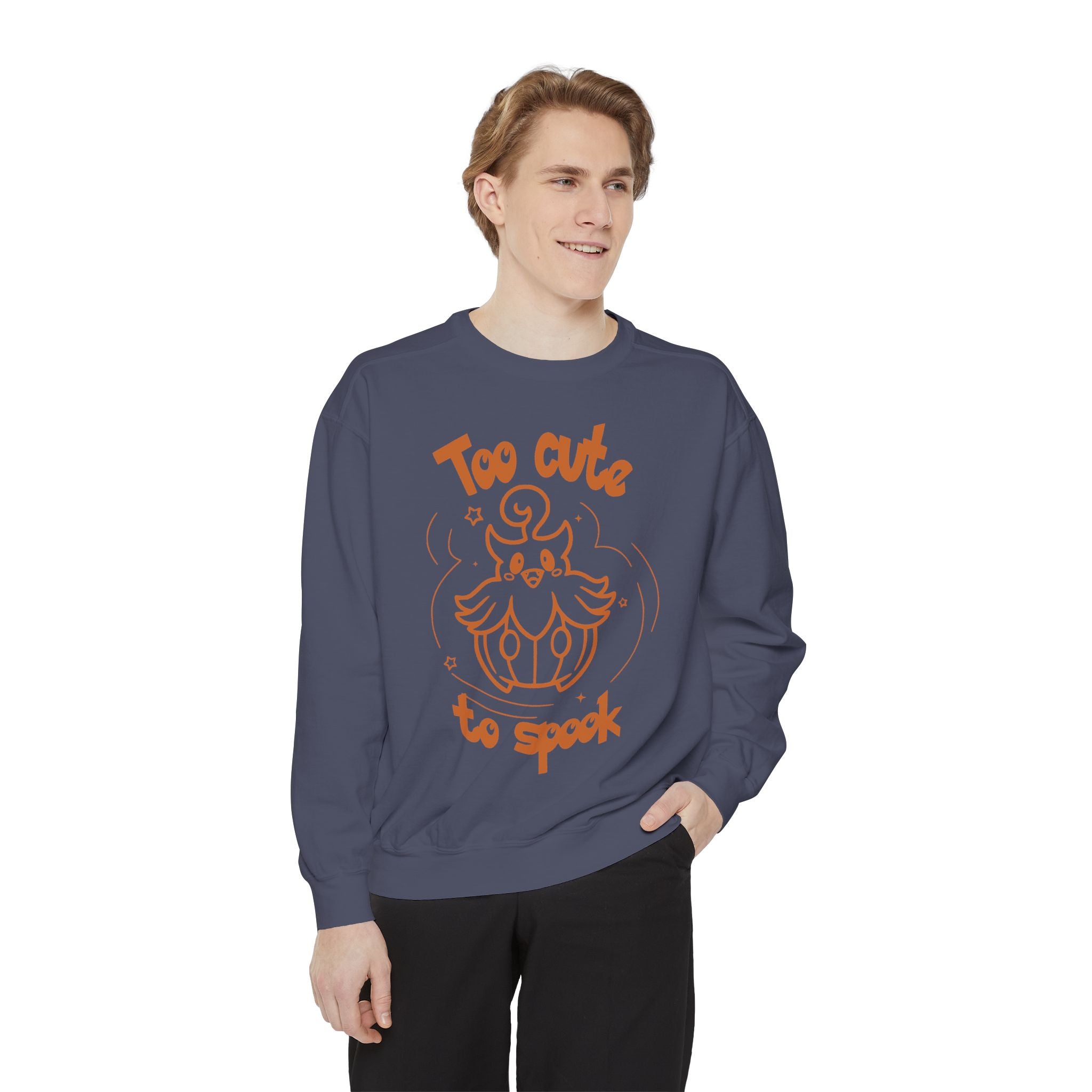 Too Cute to Spook Crewneck Sweatshirt | Comfy Halloween Theme Ghost Pumpkin Design