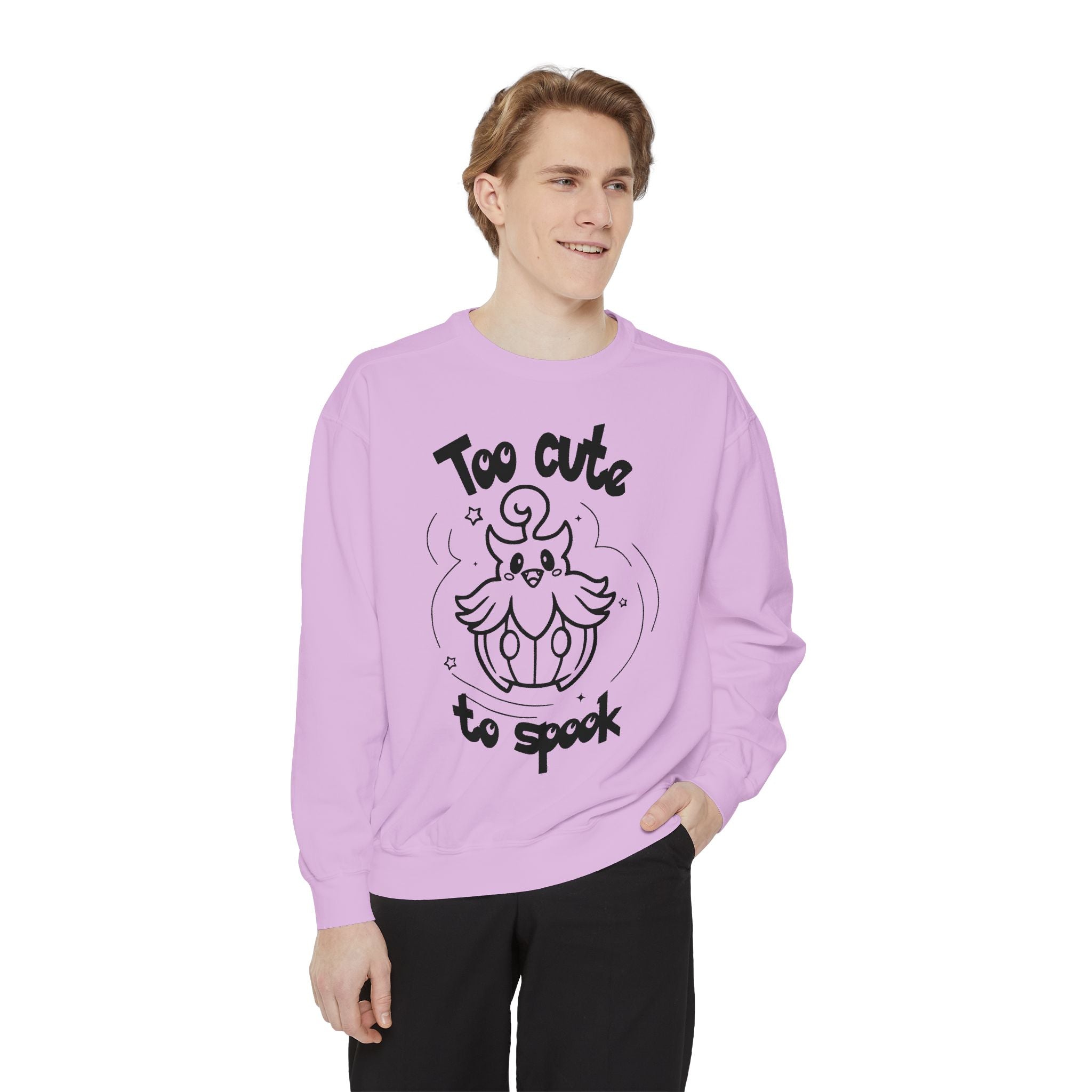 Too Cute to Spook Crewneck Sweatshirt | Comfy Halloween Theme Ghost Pumpkin Design