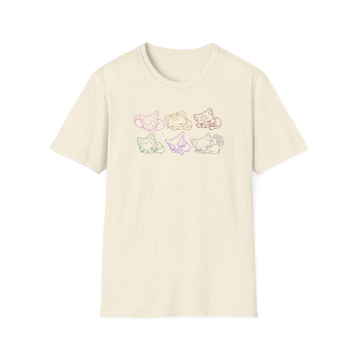Sleeping Pokémon Cats Line Art T-Shirt | Pastel Rainbow Kitten Trio Anime Tee Shirt