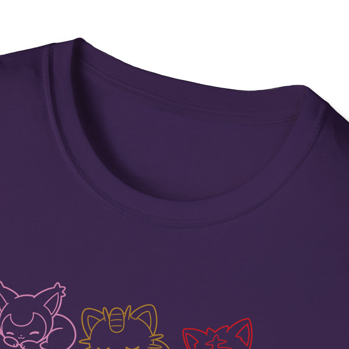 Sleeping Pokémon Cats Line Art T-Shirt | Pastel Rainbow Kitten Trio Anime Tee Shirt