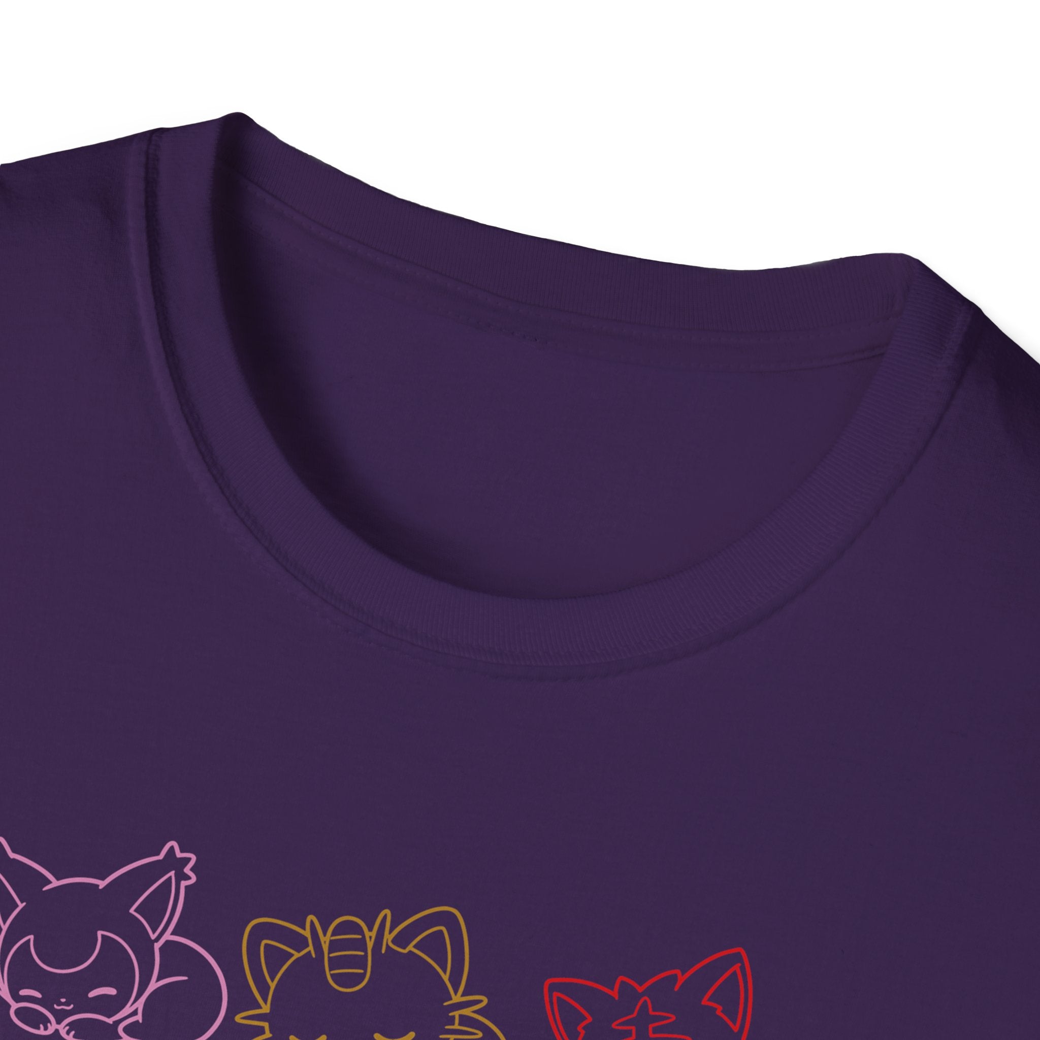 Kawaii Sleeping Cats Pkm Line Art T-Shirt | Pastel Rainbow Kitten Trio Anime Tee Shirt