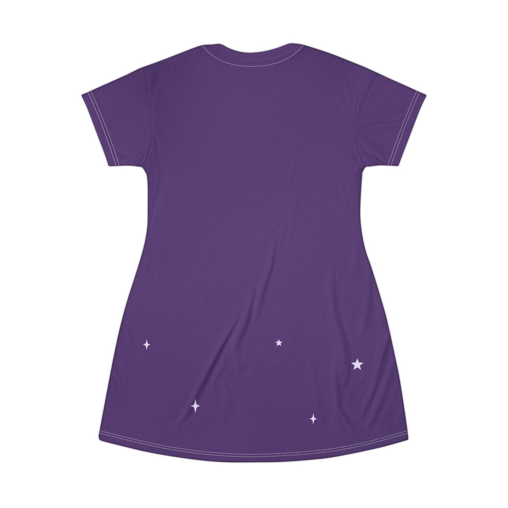 Resting Witch Face T-Shirt Dress, Witchy Halloween Sleep Shirt, Cute Purple Comfy Nightdress for Women, Cozy Fall Pajama Dress