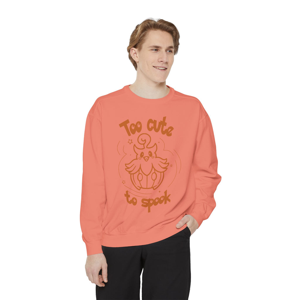 Too Cute to Spook Crewneck Sweatshirt | Comfy Halloween Theme Ghost Pumpkin Design