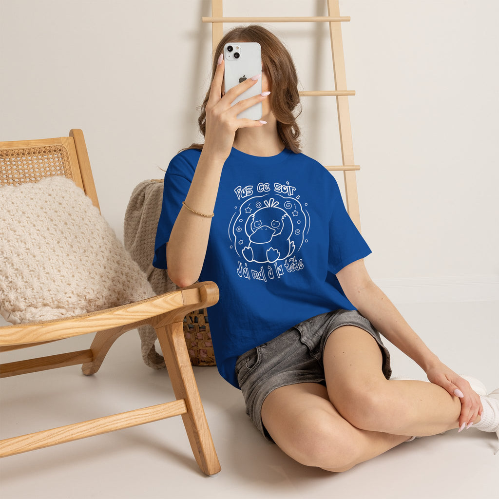 Canard Pas ce soir j'ai mal à la tête T-Shirt drôle francophone Animal Adorable Cadeau femme blonde copine