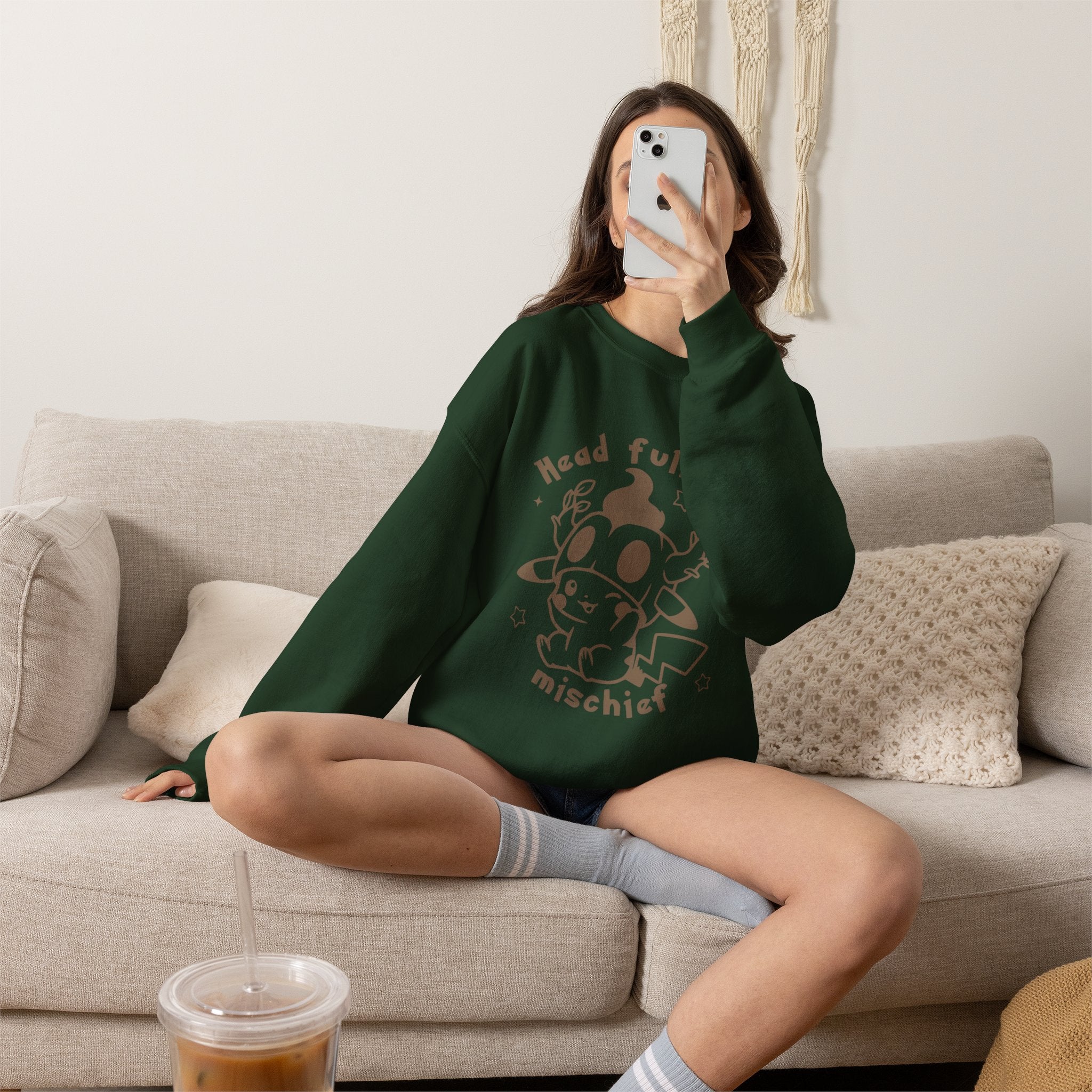 Head Full of Mischief Sweatshirt | Cute Halloween Ghost Crewneck | Cozy Fall Sweatshirt | Geek Autumn Sweater | Kawaii Spooky Apparel