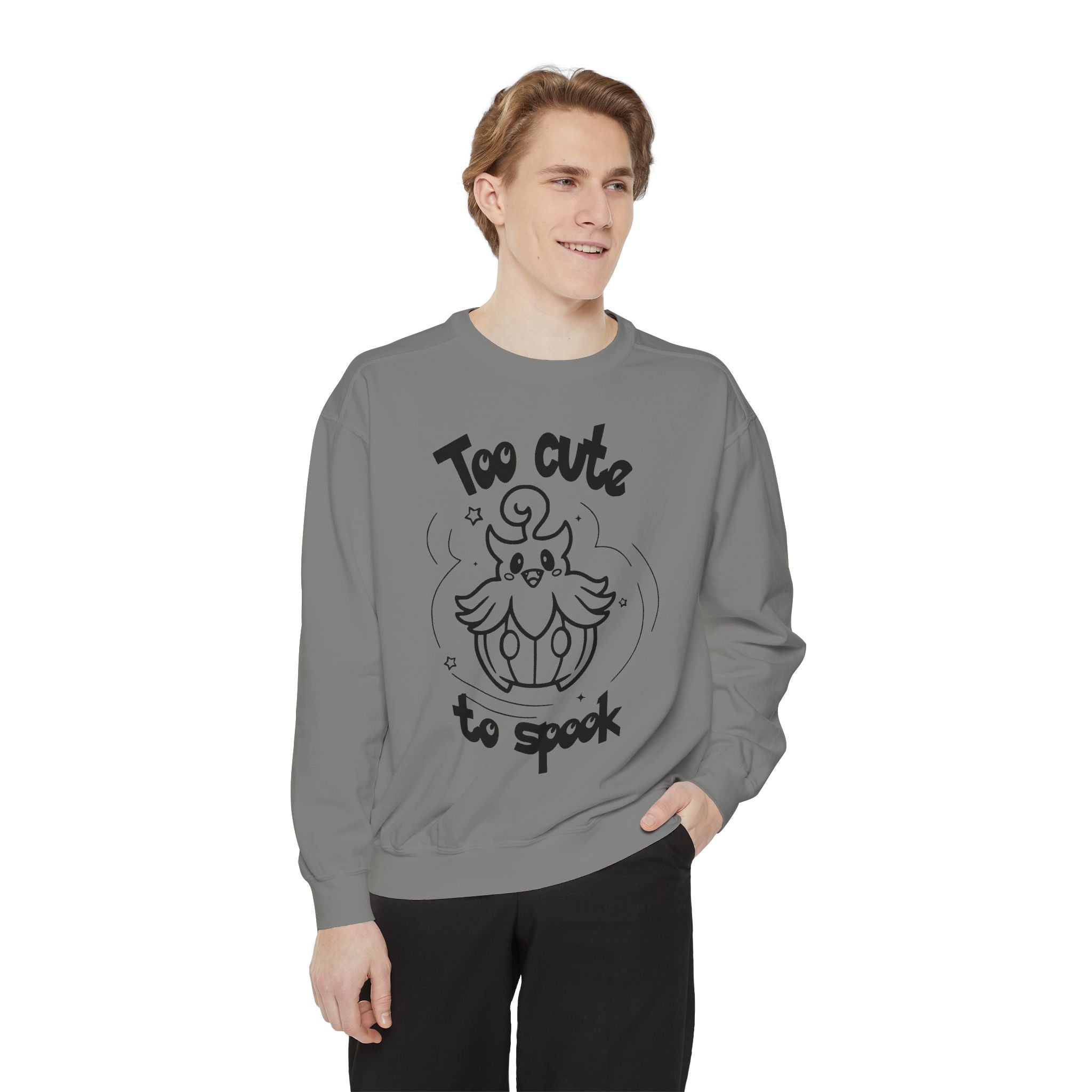 Too Cute to Spook Crewneck Sweatshirt | Comfy Halloween Theme Ghost Pumpkin Design
