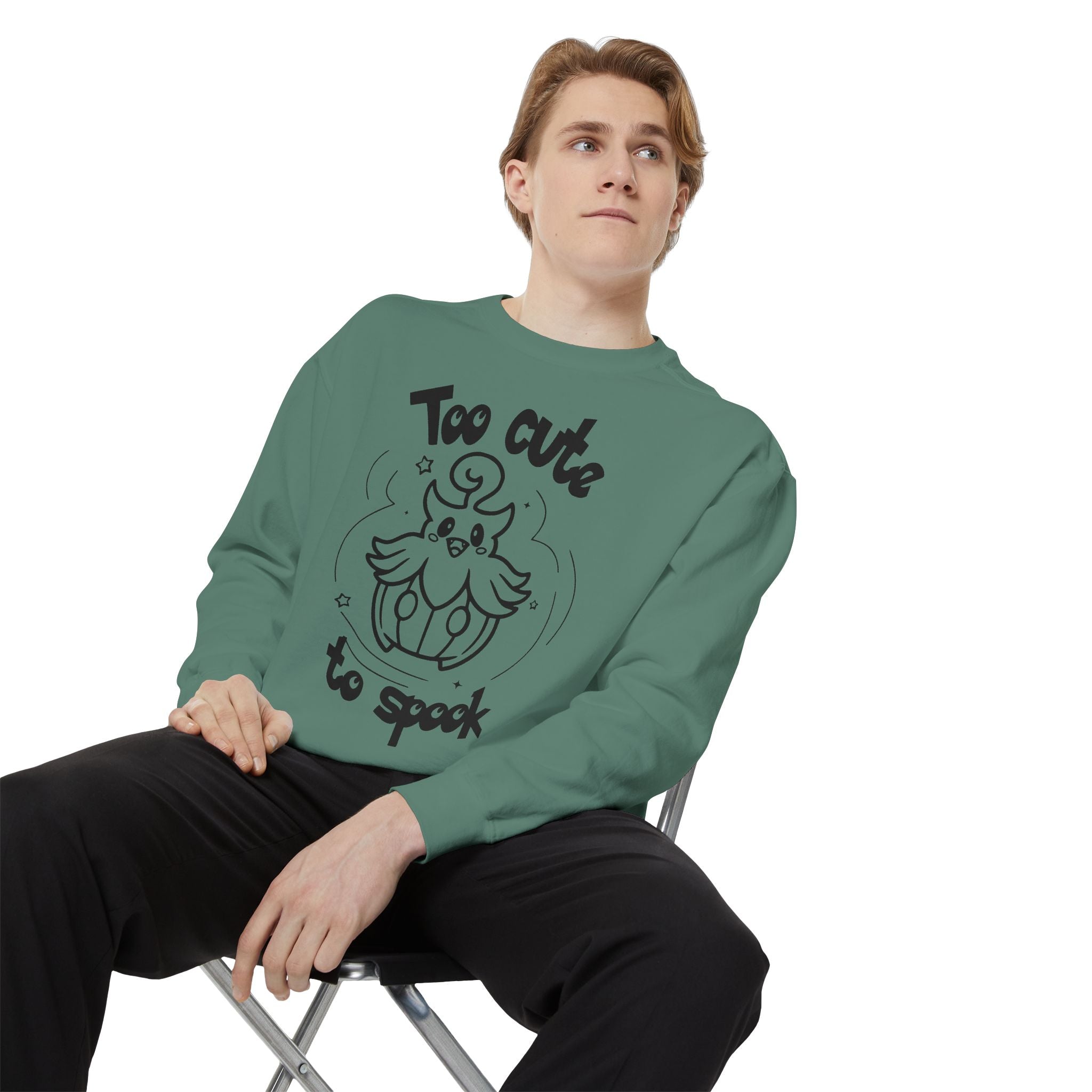 Too Cute to Spook Crewneck Sweatshirt | Comfy Halloween Theme Ghost Pumpkin Design