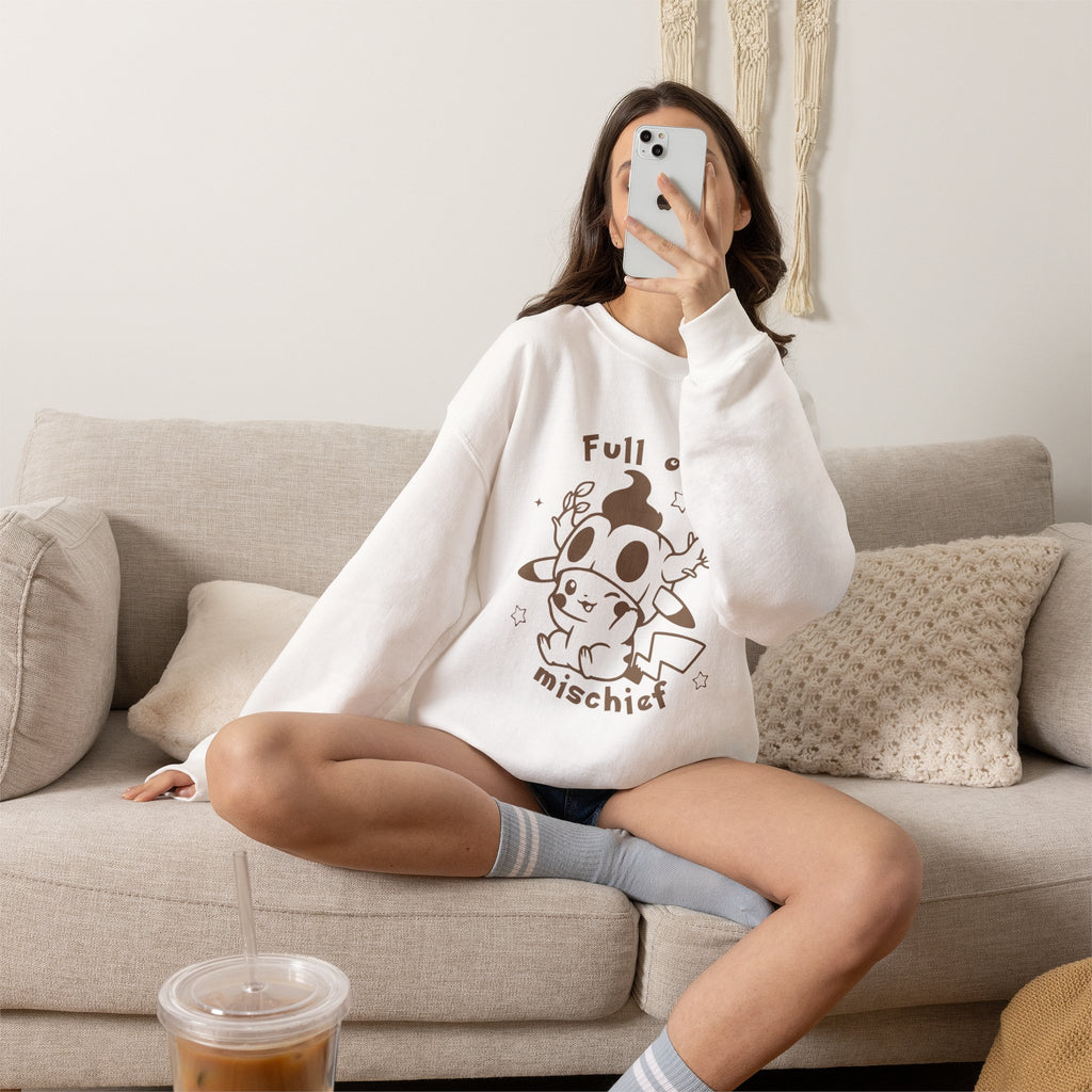 Full of Mischief Sweatshirt | Cute Halloween Ghost Crewneck | Cozy Fall Sweatshirt | Geek Autumn Sweater | Kawaii Spooky Apparel
