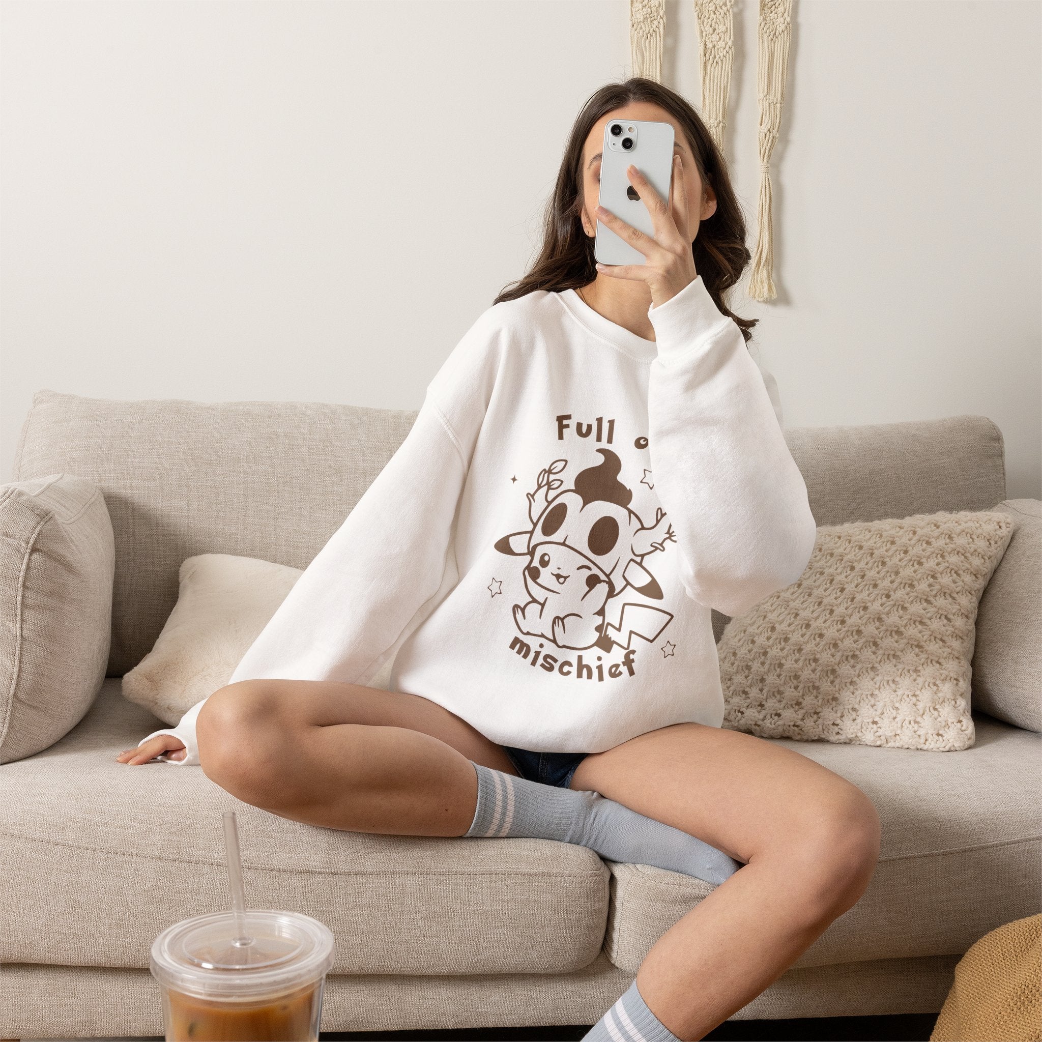 Full of Mischief Sweatshirt | Cute Halloween Ghost Crewneck | Cozy Fall Sweatshirt | Geek Autumn Sweater | Kawaii Spooky Apparel