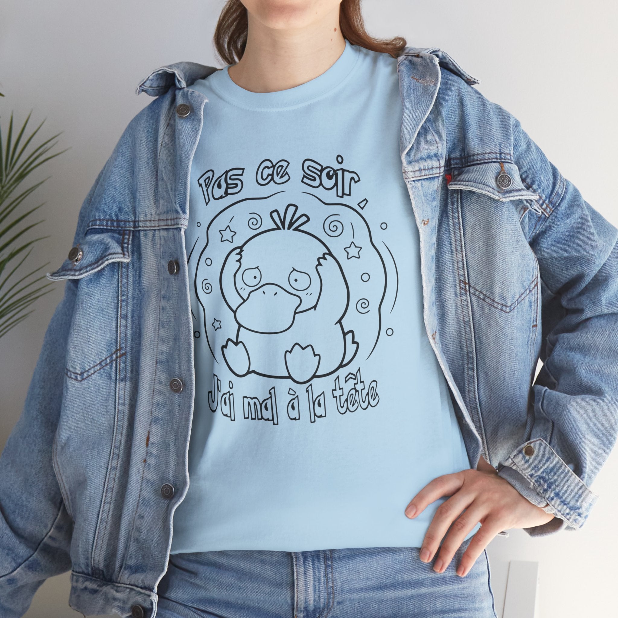 Canard Pas ce soir j'ai mal à la tête T-Shirt drôle francophone Animal Adorable Cadeau femme blonde copine