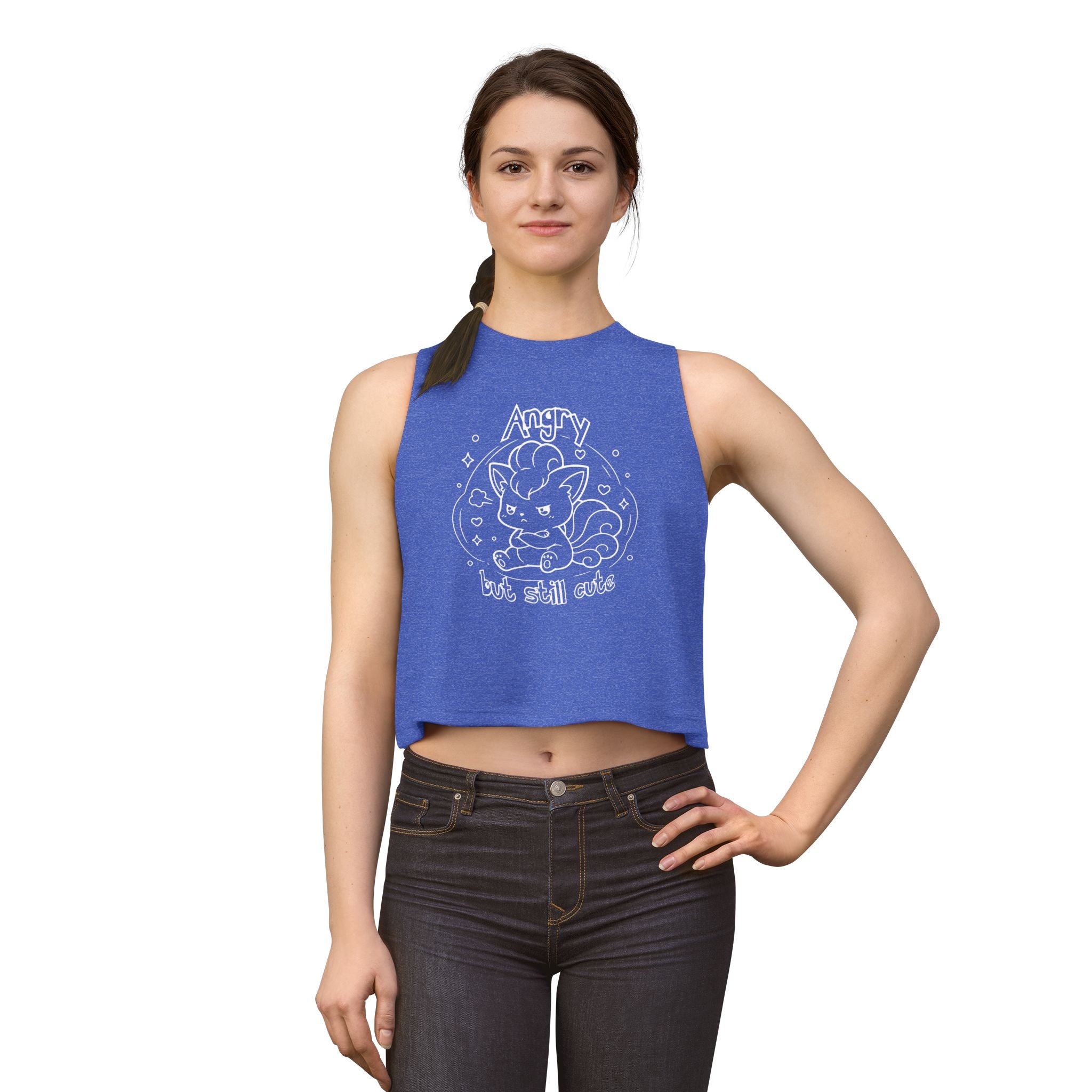 Fox Angry but still cute Grumpy Cute Fox Lady Crop Top | Pouting Fox Illustration