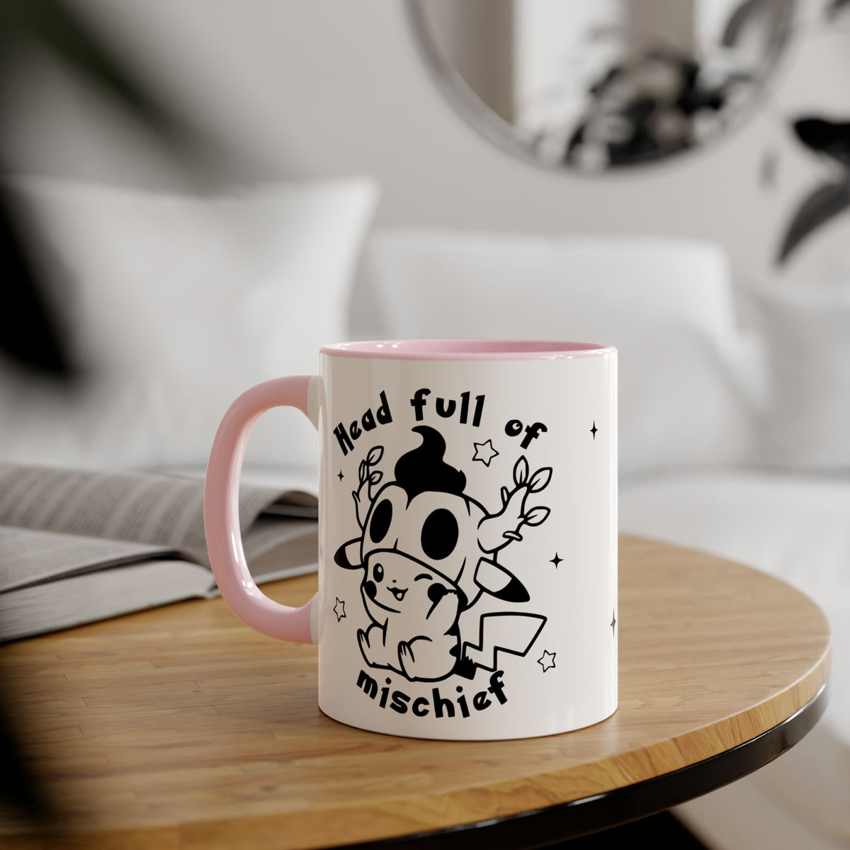 Head Full of Mischief Halloween Mug | Cute Ghost Pumpkin Coffee Cup | Kawaii Spooky Mug | Fall Coffee Lover Gift | Geek Halloween Drinkware