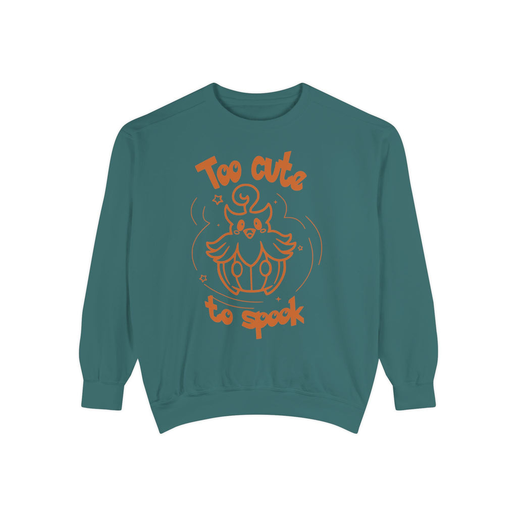 Too Cute to Spook Crewneck Sweatshirt | Comfy Halloween Theme Ghost Pumpkin Design