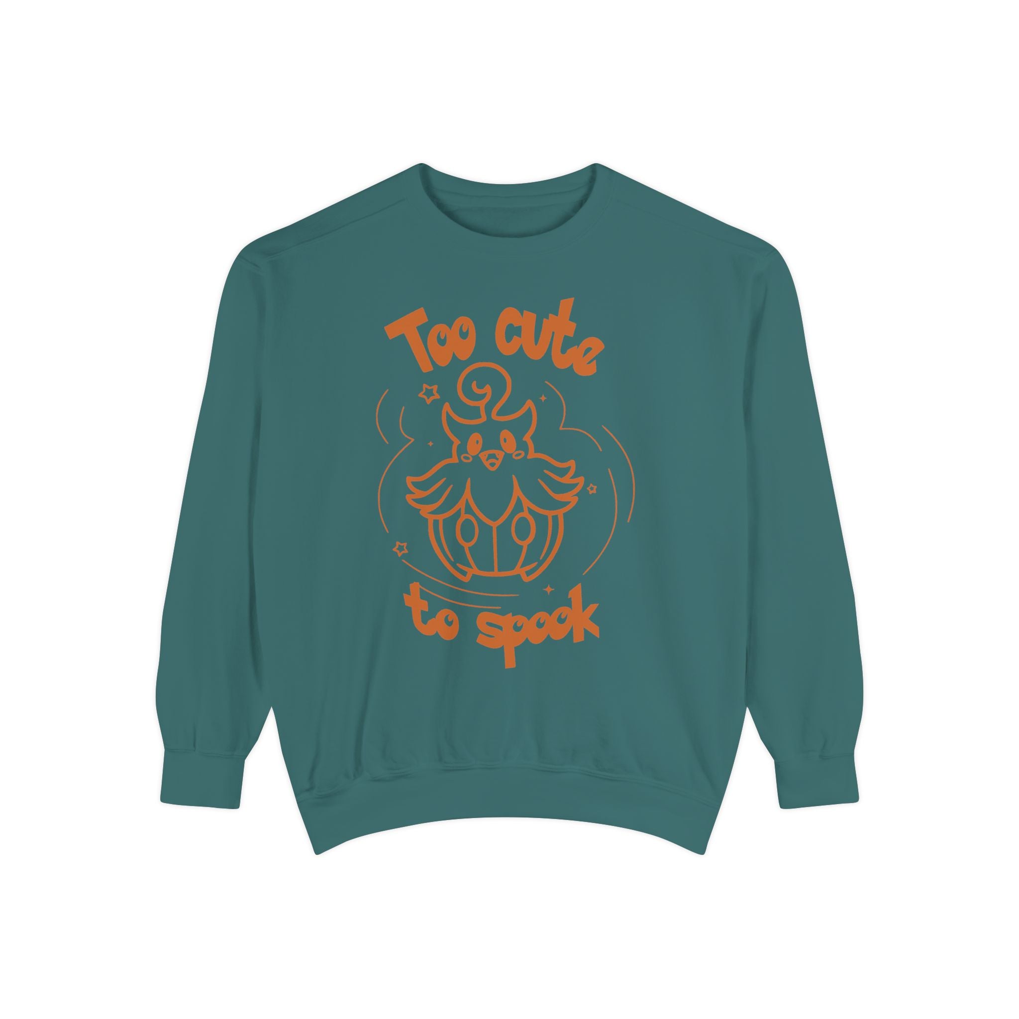 Too Cute to Spook Crewneck Sweatshirt | Comfy Halloween Theme Ghost Pumpkin Design