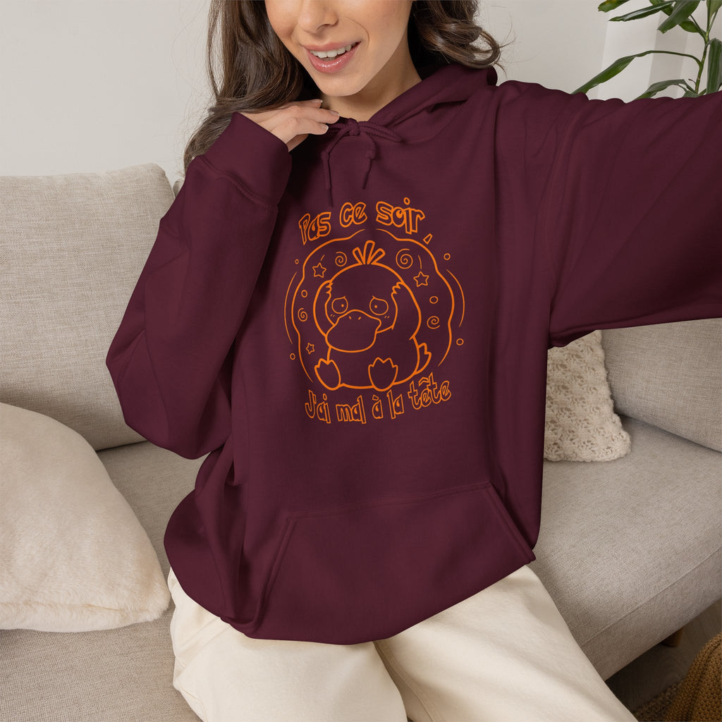 Canard Pas ce soir j'ai mal à la tête Hoodie drôle Sweater francophone Animal Adorable Cadeau femme blonde copine