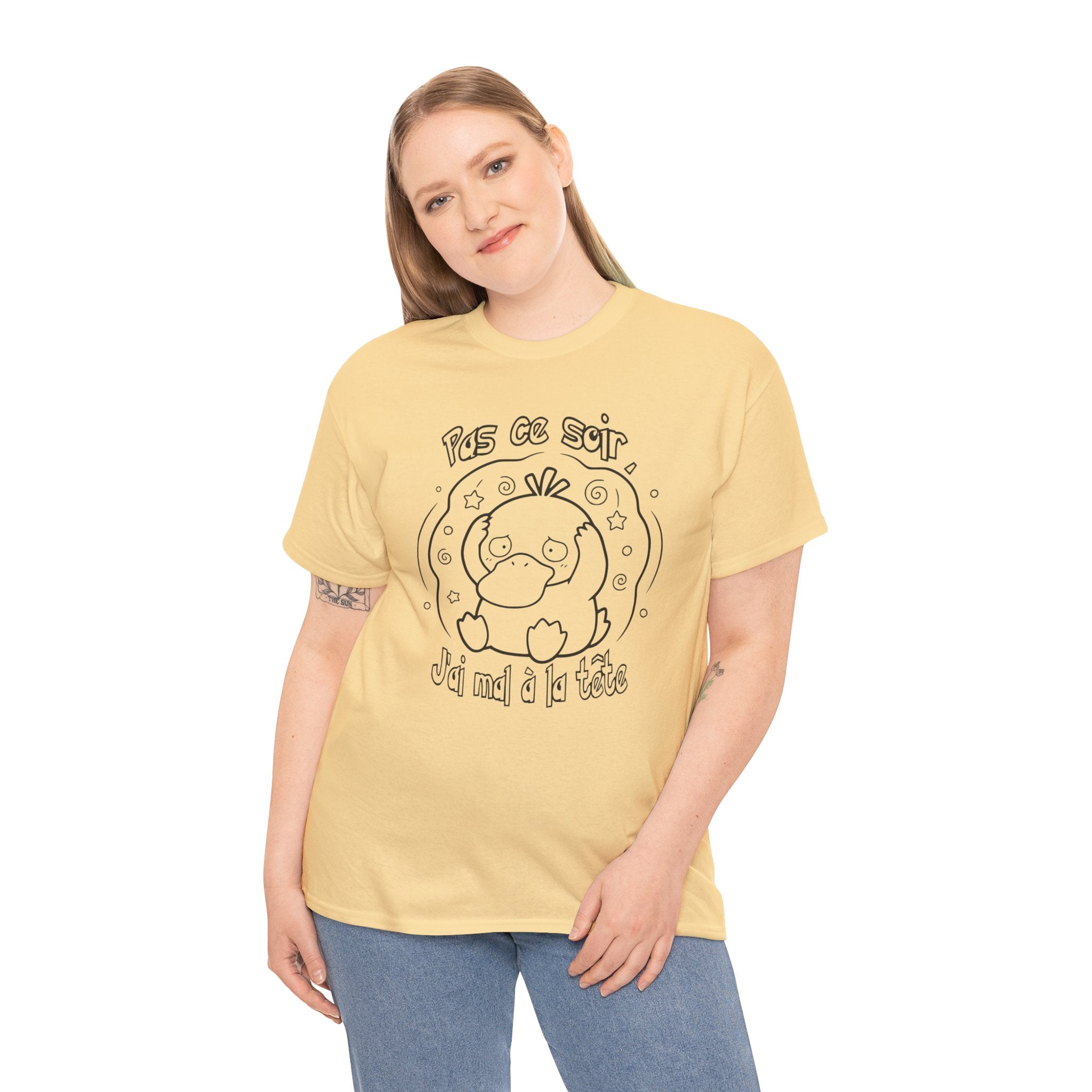Canard Pas ce soir j'ai mal à la tête T-Shirt drôle francophone Animal Adorable Cadeau femme blonde copine