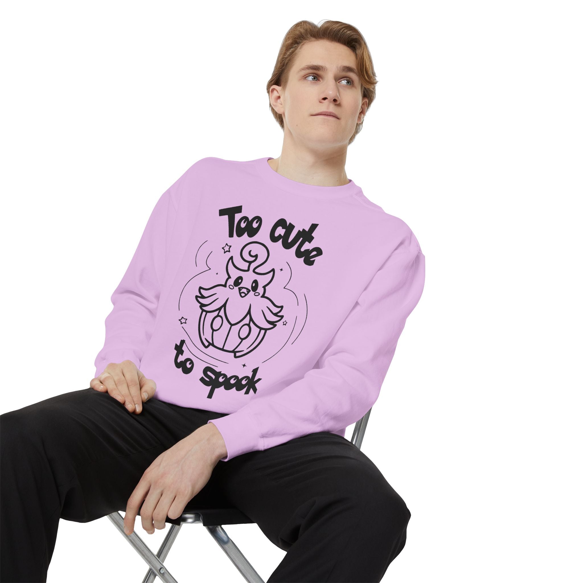 Too Cute to Spook Crewneck Sweatshirt | Comfy Halloween Theme Ghost Pumpkin Design