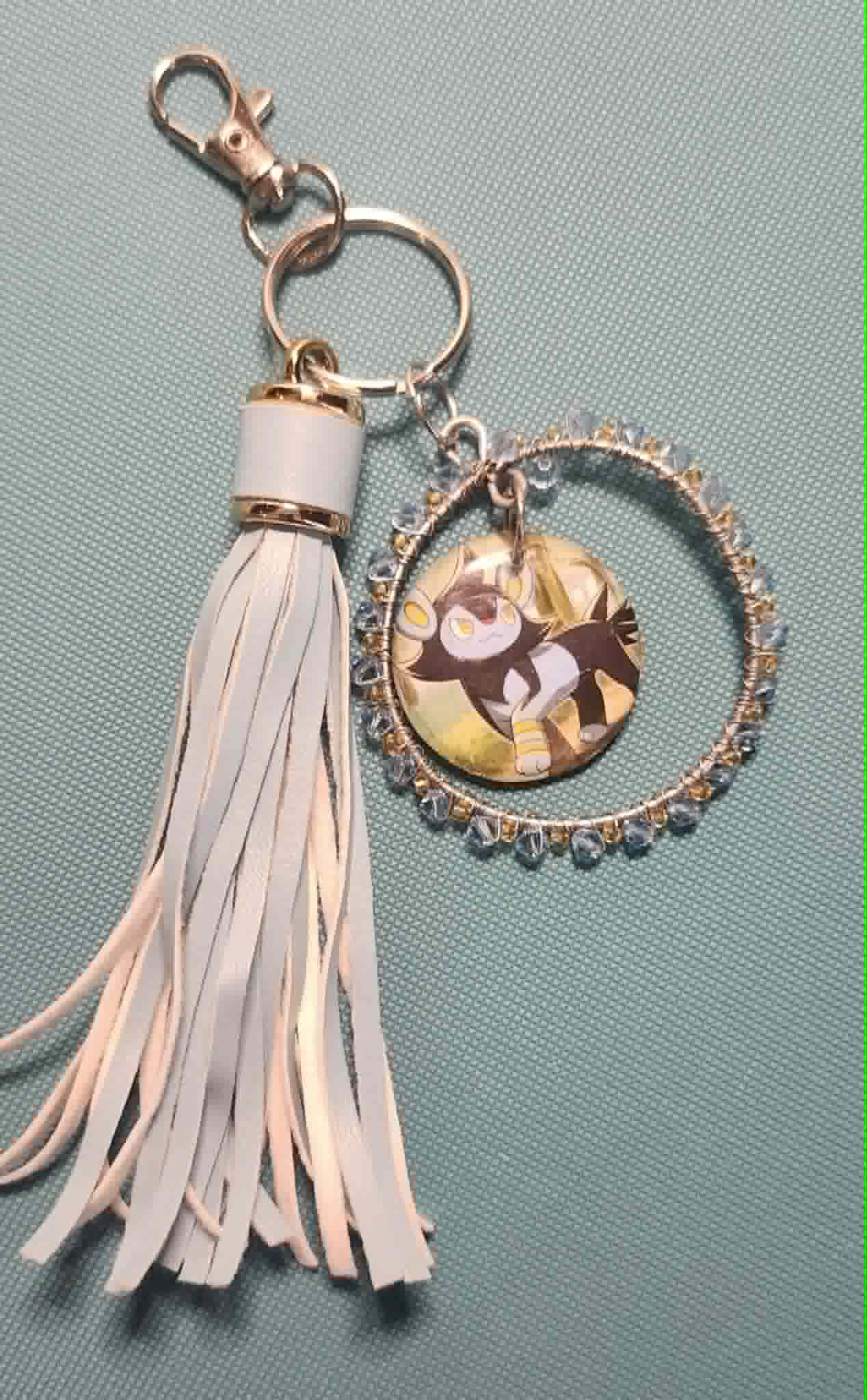 Handmade Luxio Keychain | Pokémon Bag Charm | Cute Anime Keyring | Blue Beaded Tassel Charm | Gamer Gift for Women