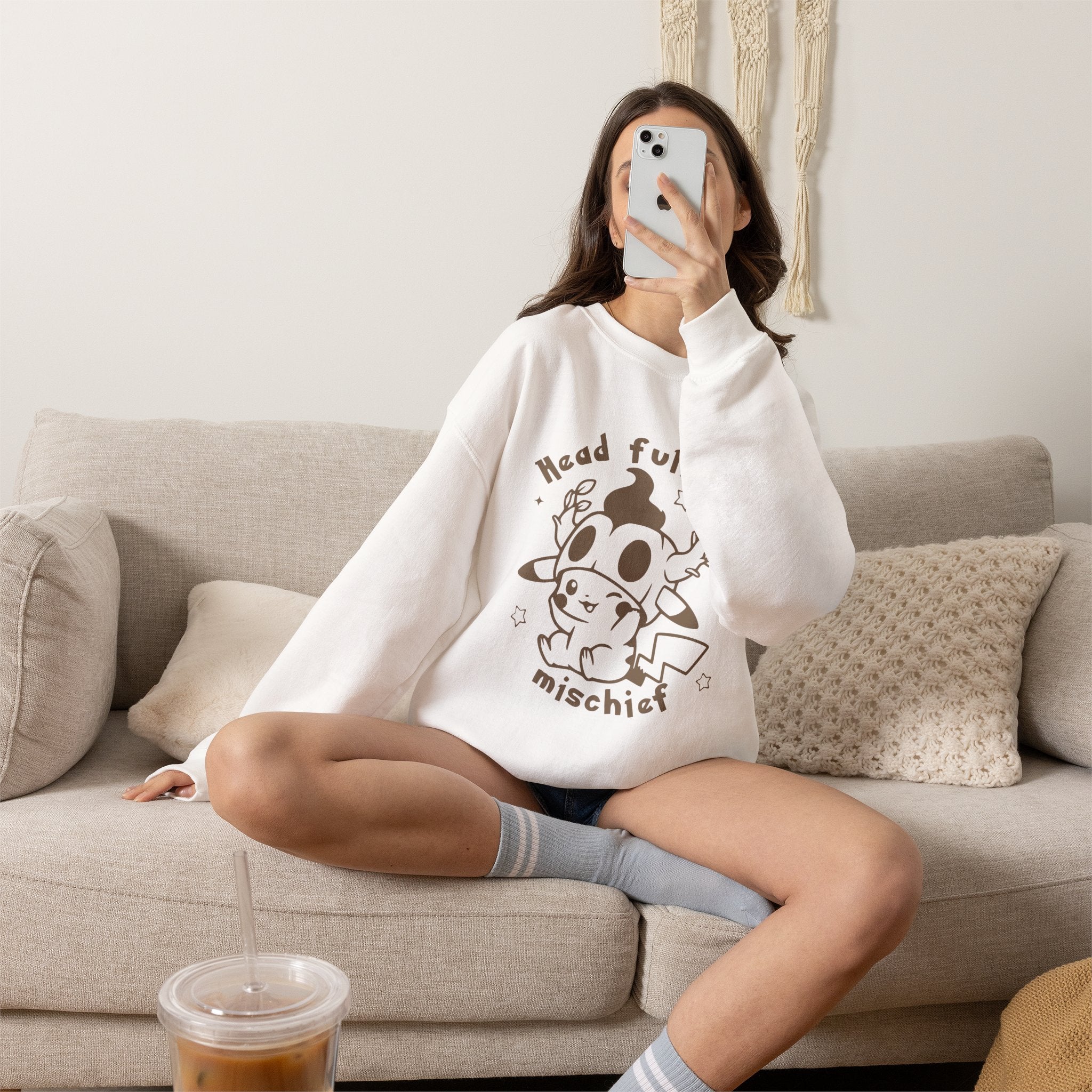 Head Full of Mischief Sweatshirt | Cute Halloween Ghost Crewneck | Cozy Fall Sweatshirt | Geek Autumn Sweater | Kawaii Spooky Apparel