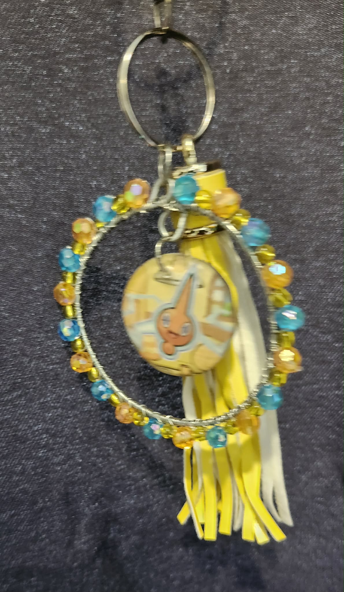Rotom Inspired Handmade Pokémon Charm – Resin Keychain with Crystal Beads & Tassel