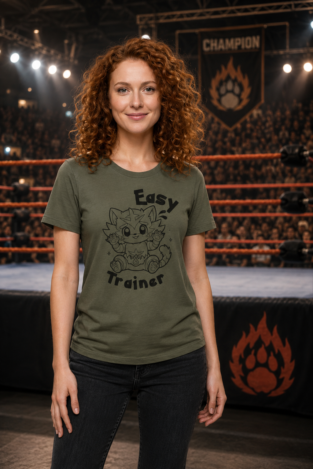 Easy Trainer T-Shirt | Cute Cartoon Easy Tiger Funny wrestling Cat Design Tee