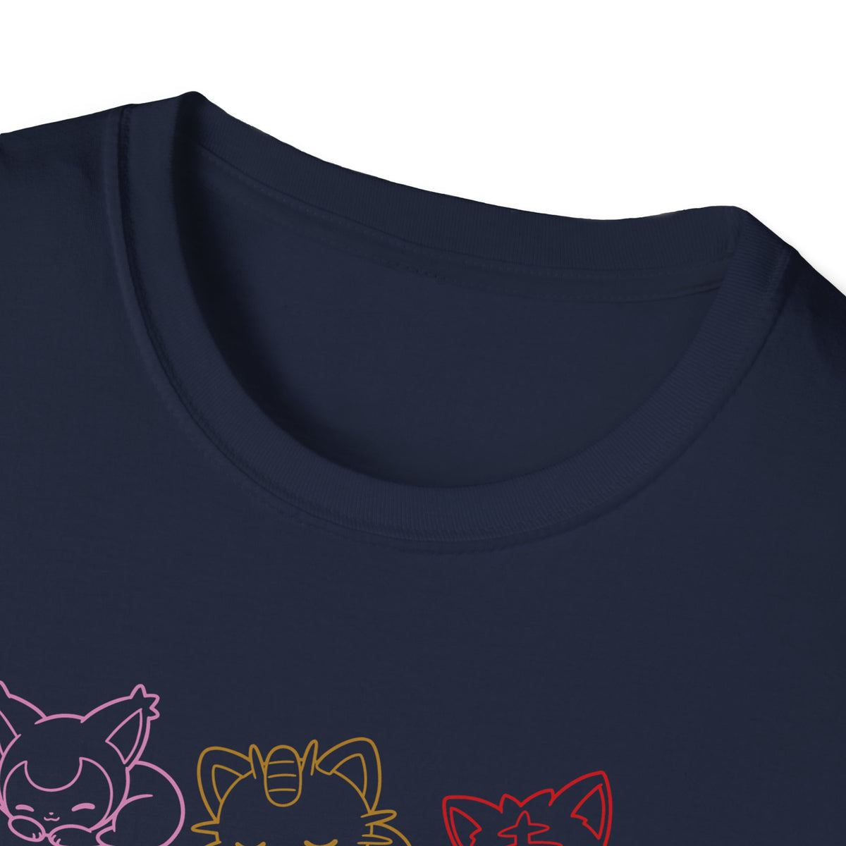 Sleeping Pokémon Cats Line Art T-Shirt | Pastel Rainbow Kitten Trio Anime Tee Shirt