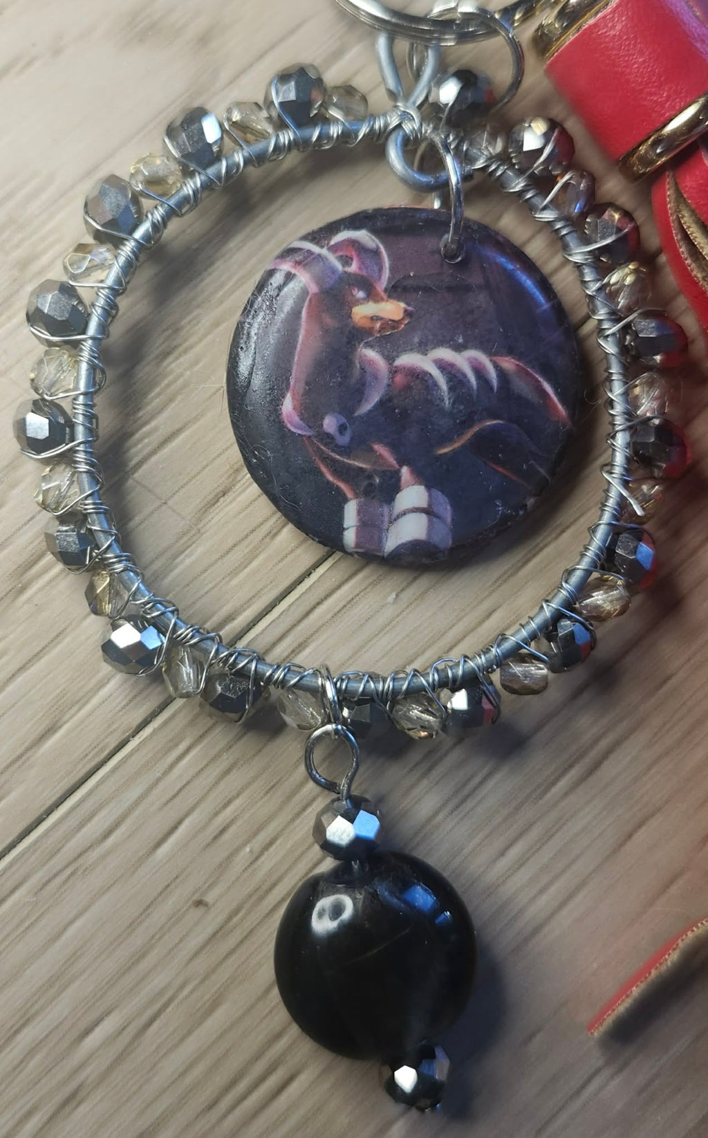 Handmade Houndoom Charm – Pokémon Card Bag Charm, Keychain & Car Accessory