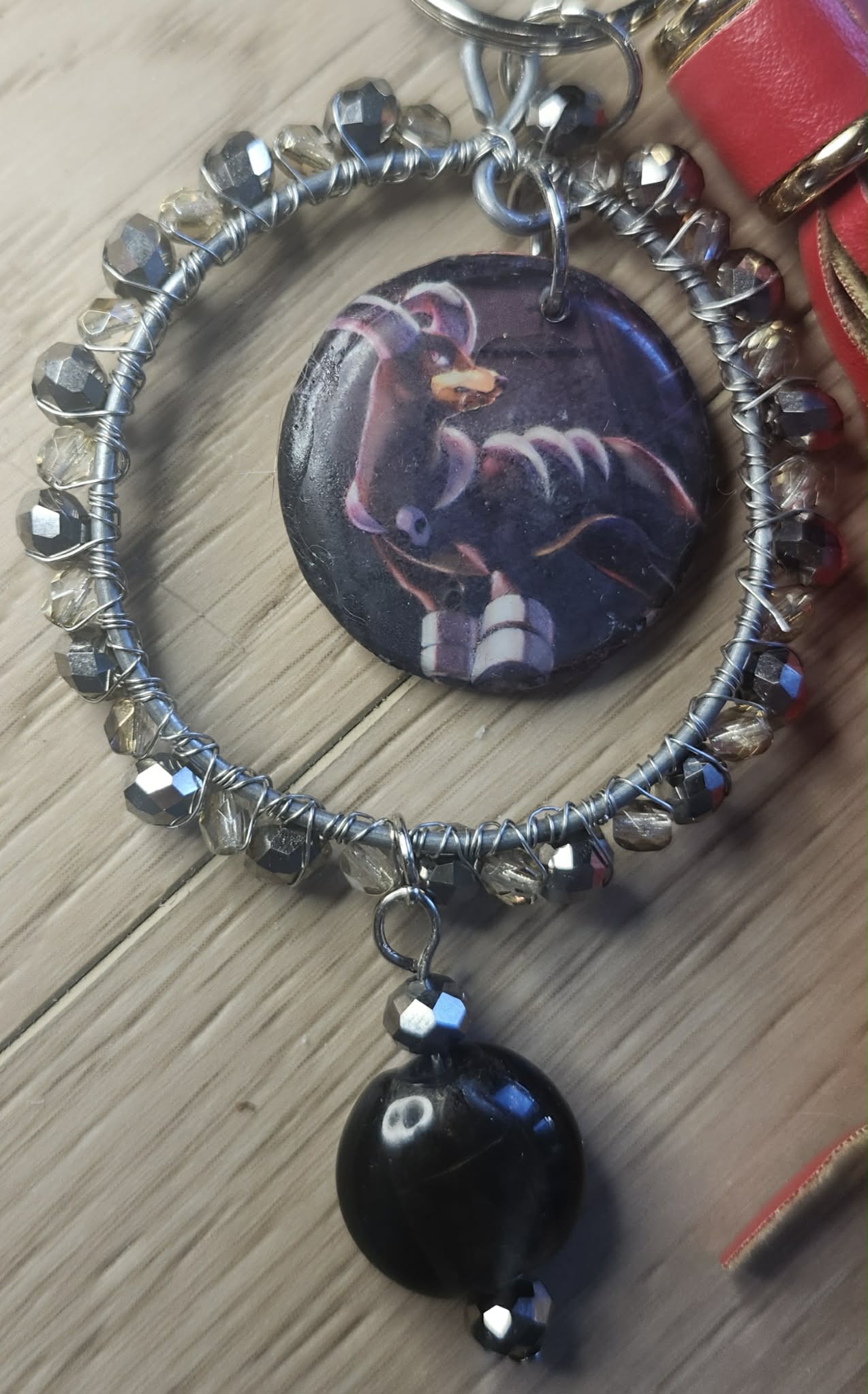 Handmade Houndoom Charm – Pokémon Card Bag Charm, Keychain & Car Accessory