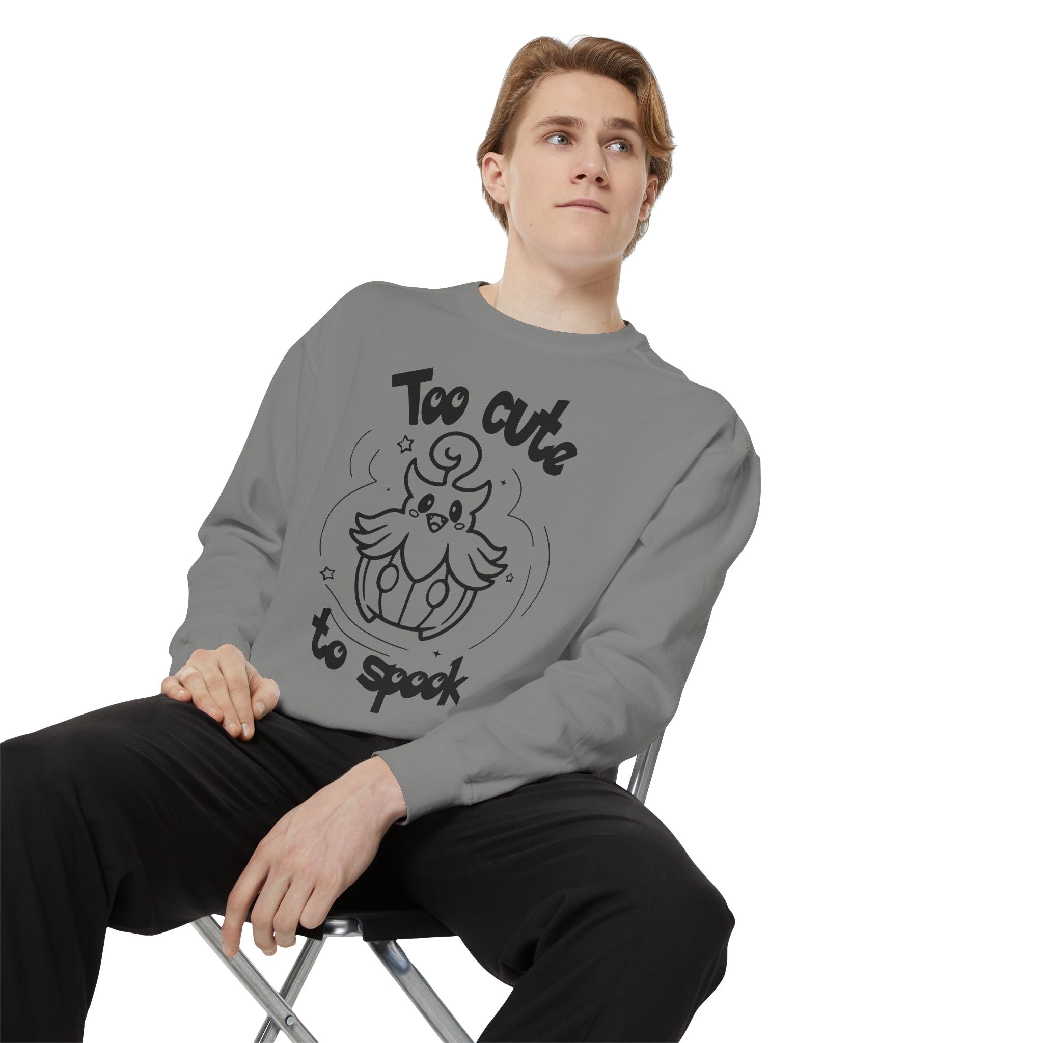 Too Cute to Spook Crewneck Sweatshirt | Comfy Halloween Theme Ghost Pumpkin Design