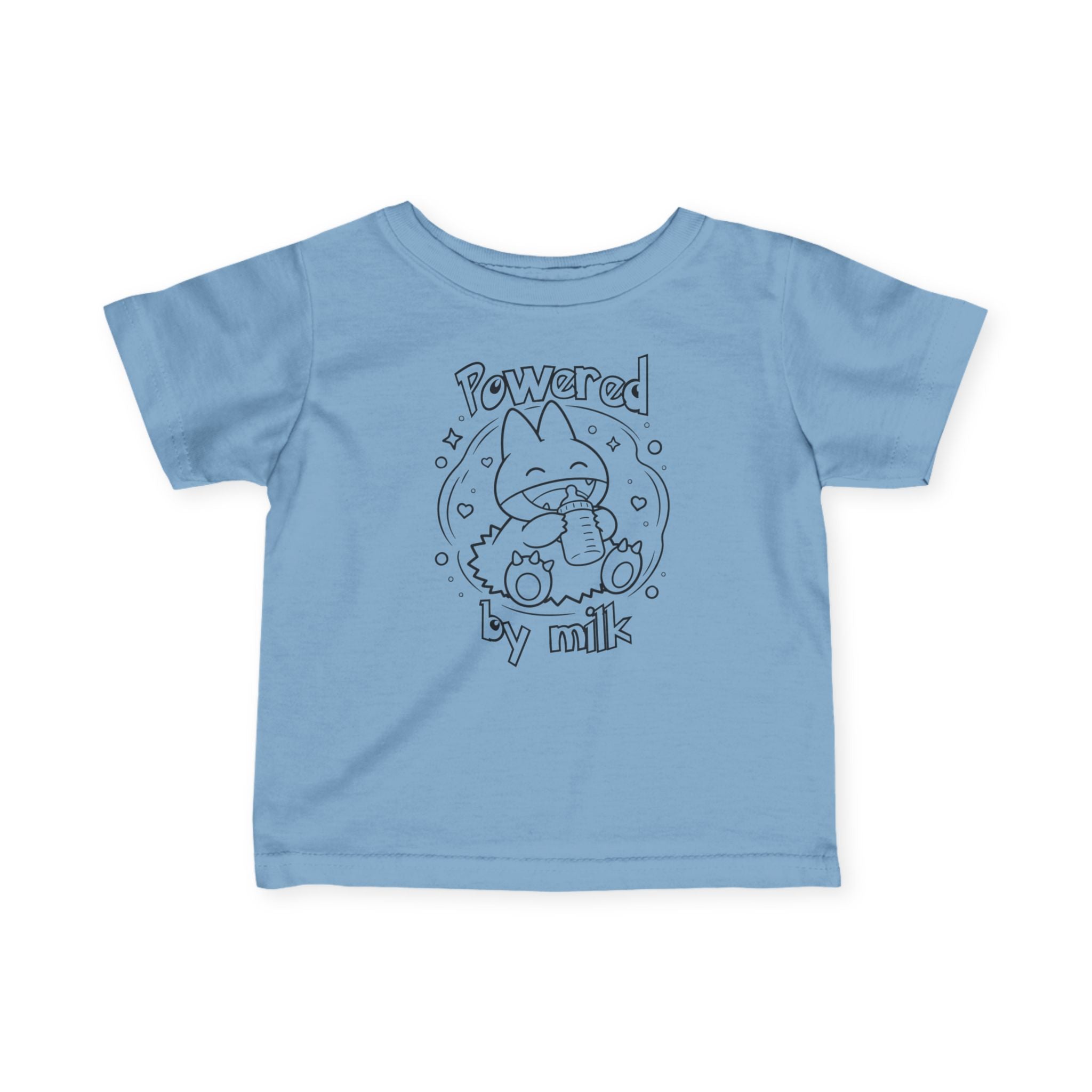 Baby Powered by Milk Infant T-Shirt | Cute Monster Drinking Bottle Shirt