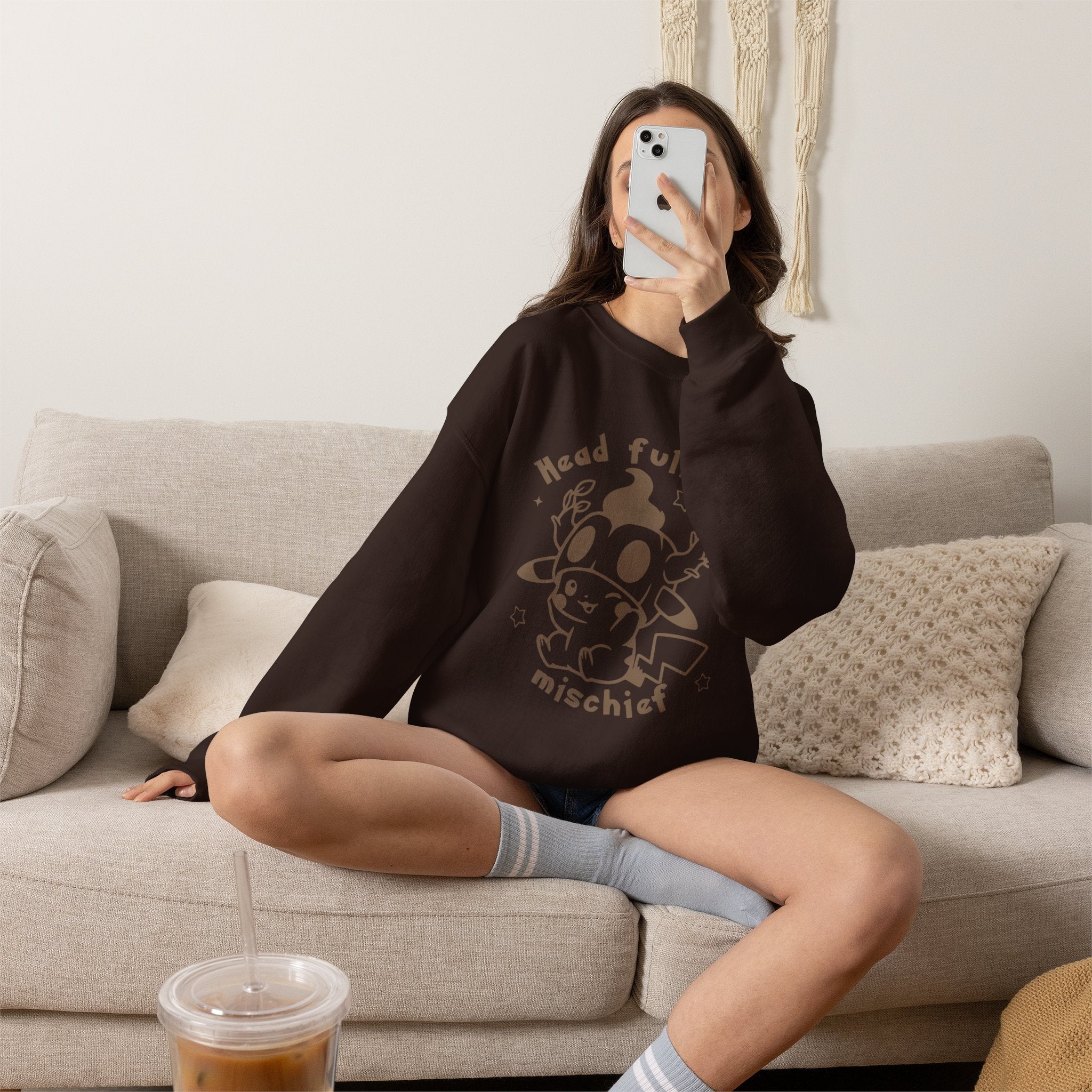 Head Full of Mischief Sweatshirt | Cute Halloween Ghost Crewneck | Cozy Fall Sweatshirt | Geek Autumn Sweater | Kawaii Spooky Apparel