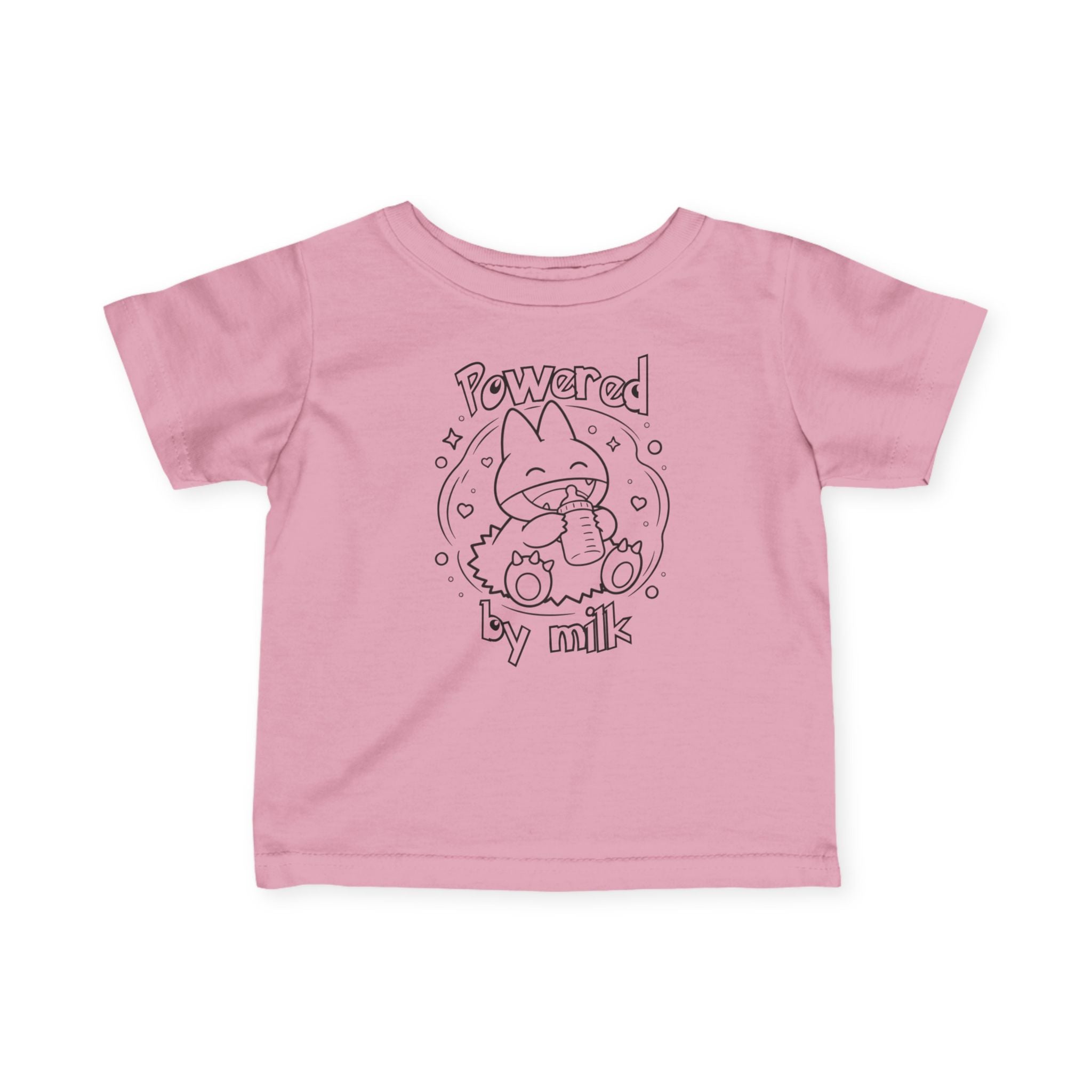 Baby Powered by Milk Infant T-Shirt | Cute Monster Drinking Bottle Shirt