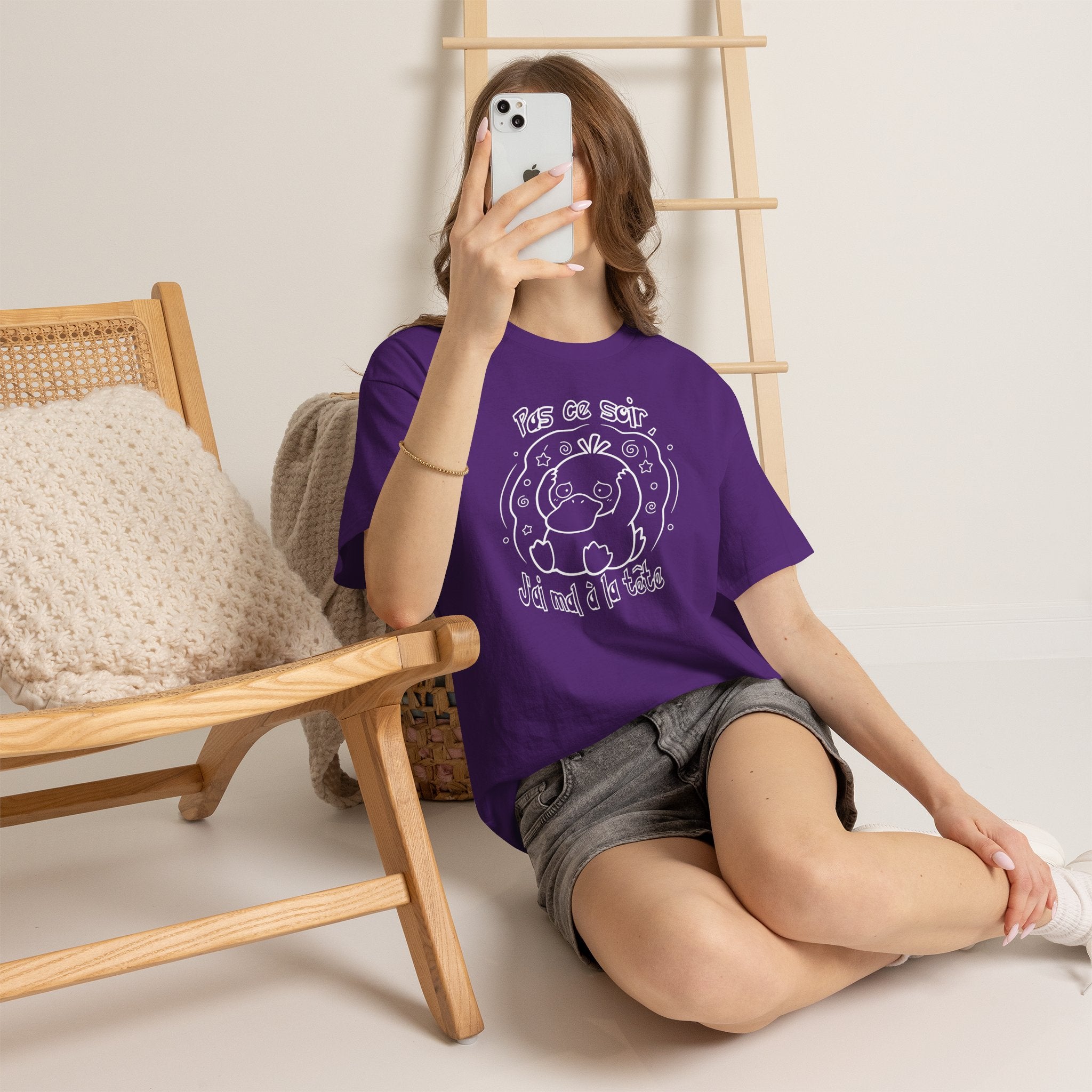 Canard Pas ce soir j'ai mal à la tête T-Shirt drôle francophone Animal Adorable Cadeau femme blonde copine