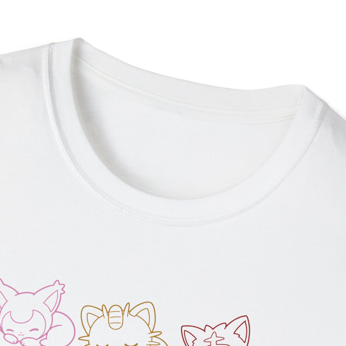 Sleeping Pokémon Cats Line Art T-Shirt | Pastel Rainbow Kitten Trio Anime Tee Shirt