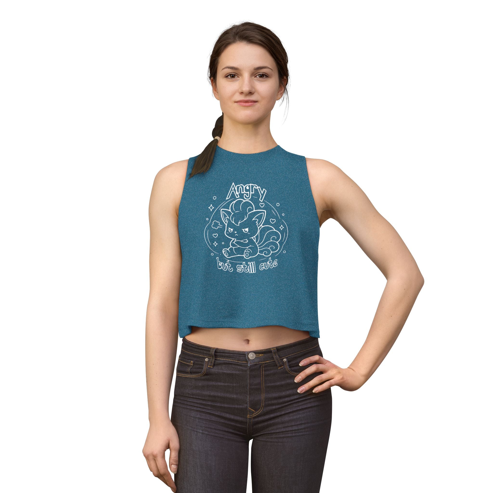 Fox Angry but still cute Grumpy Cute Fox Lady Crop Top | Pouting Fox Illustration