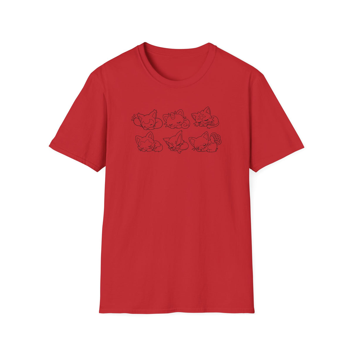 Sleeping Pokémon Cats Line Art T-Shirt | Pastel Rainbow Kitten Trio Anime Tee Shirt