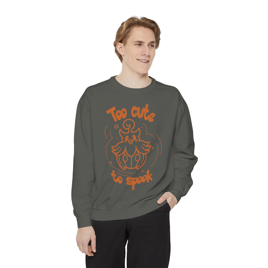 Too Cute to Spook Crewneck Sweatshirt | Comfy Halloween Theme Ghost Pumpkin Design
