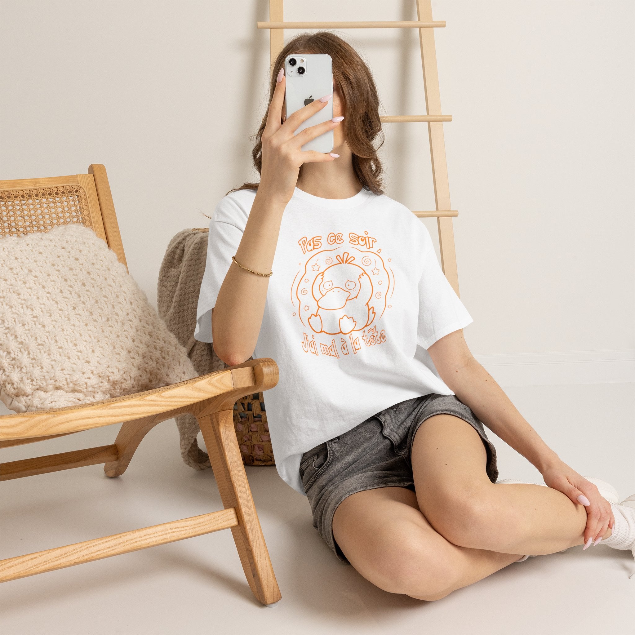 Canard Pas ce soir j'ai mal à la tête T-Shirt drôle francophone Animal Adorable Cadeau femme blonde copine