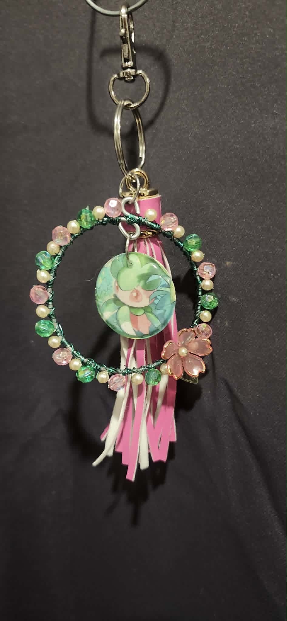 Handmade Fomantis & Lurantis Charm | Petal Dance Collection | Double-Sided Pokémon Bag Charm & Floral Keychain