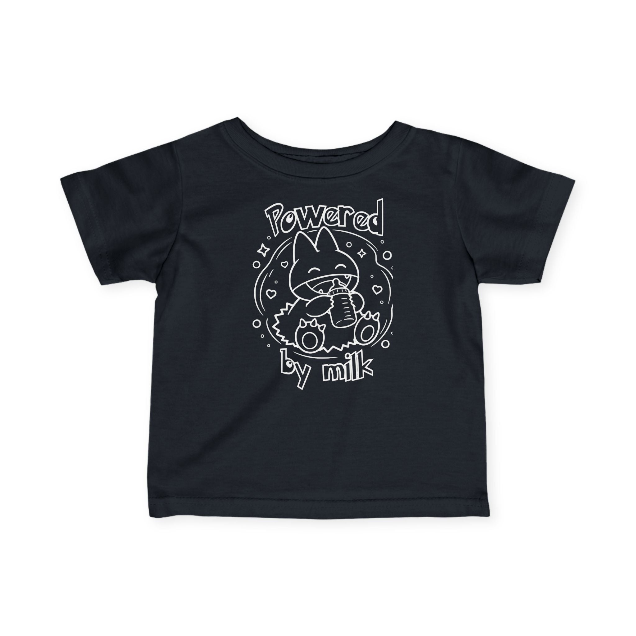 Baby Powered by Milk Infant T-Shirt | Cute Monster Drinking Bottle Shirt