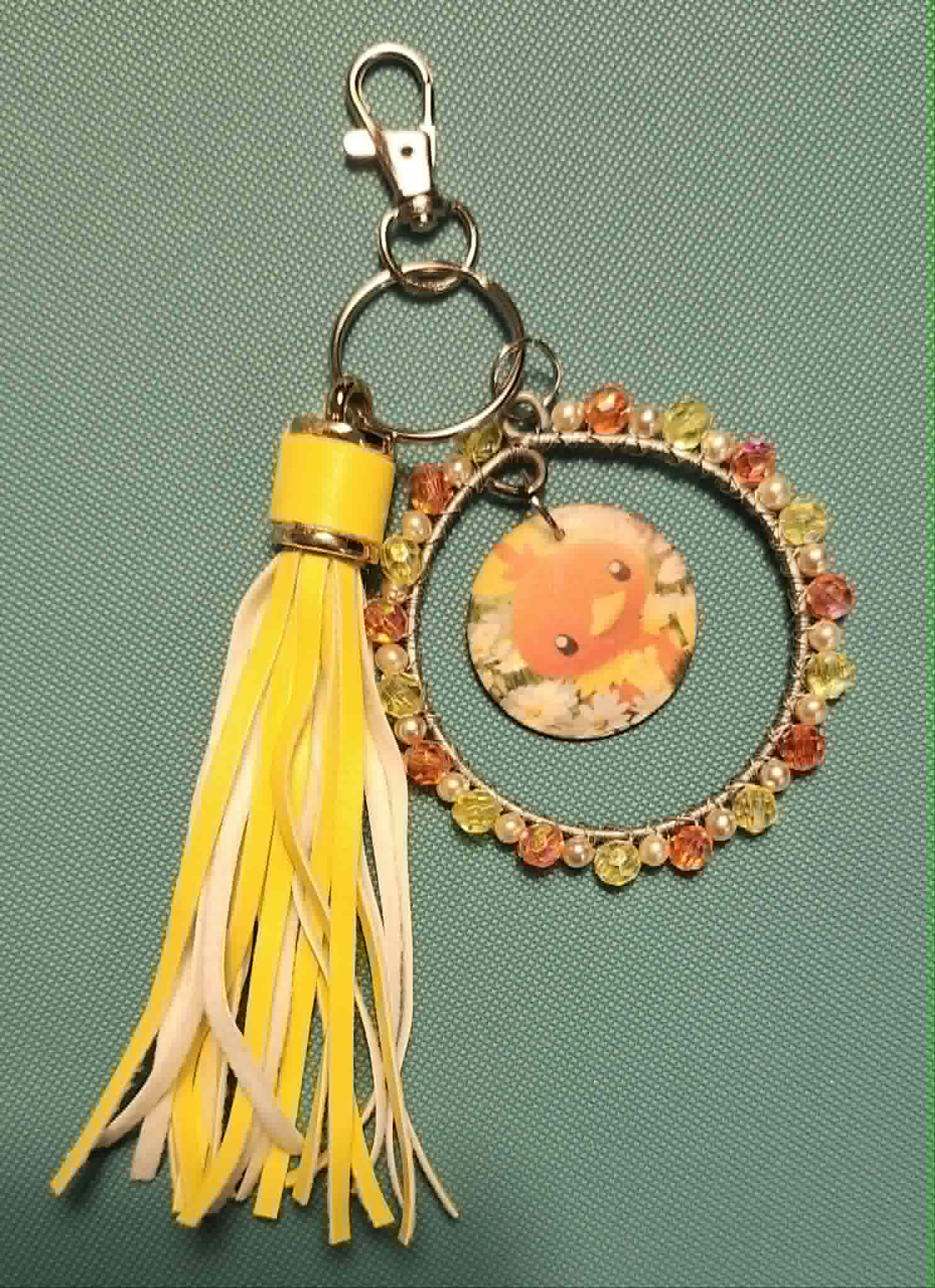 Torchic Inspired Handmade Pokémon Charm – Resin Keychain with Crystal Beads & Tassel