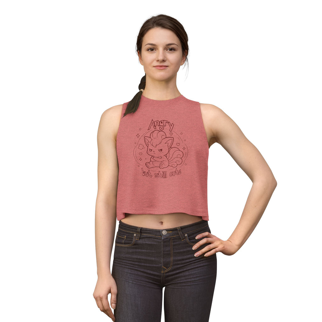 Fox Angry but still cute Grumpy Cute Fox Lady Crop Top | Pouting Fox Illustration